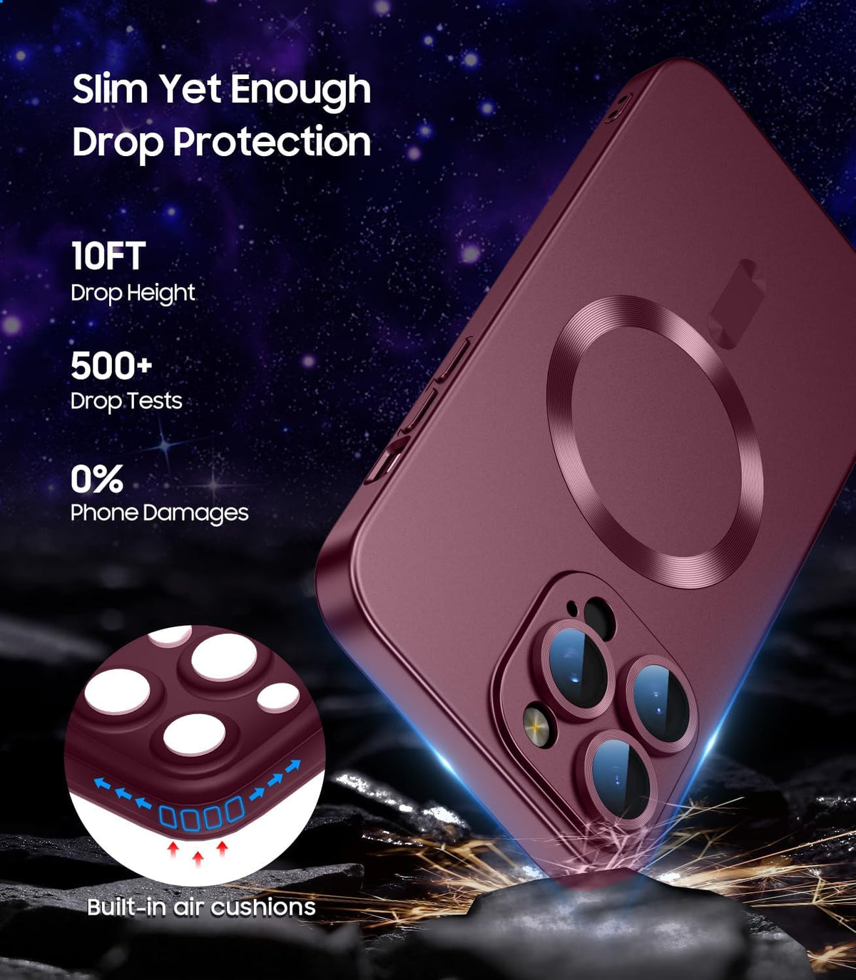 Magnetic for iPhone 15 Pro Case [Compatible with MagSafe][Built-in Camera Lens Protector] Slim Soft Silicone Bumper Shockproof Metallic Shine Phone Case (Burgundy)
