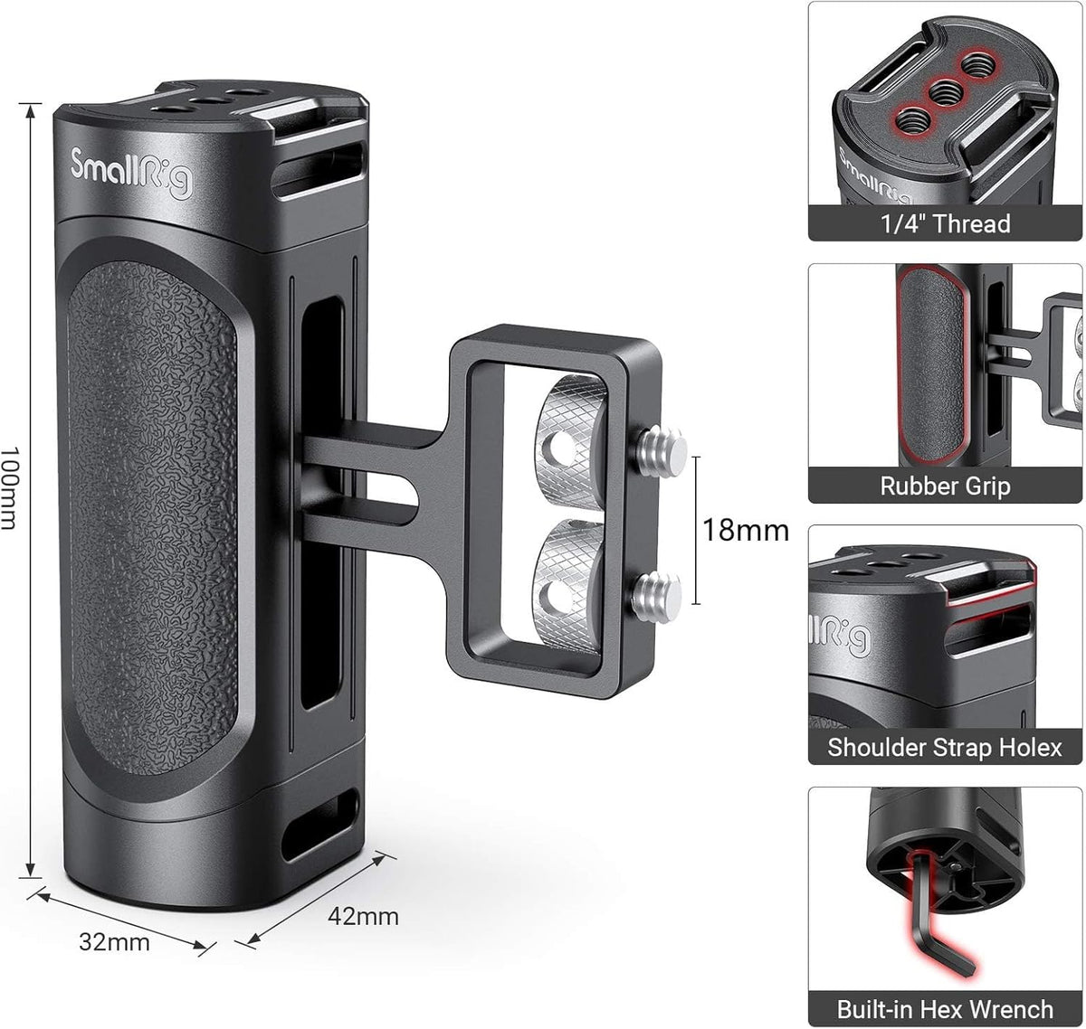 SmallRig Mini Side Handle Handgrip with Dual 1/4"-20 Screw Mount for Mirrorless Digital Camera DSLR Camera Small Camera Cage Built-in Wrench, Up and Down Adjustable, Pack of 2-4957