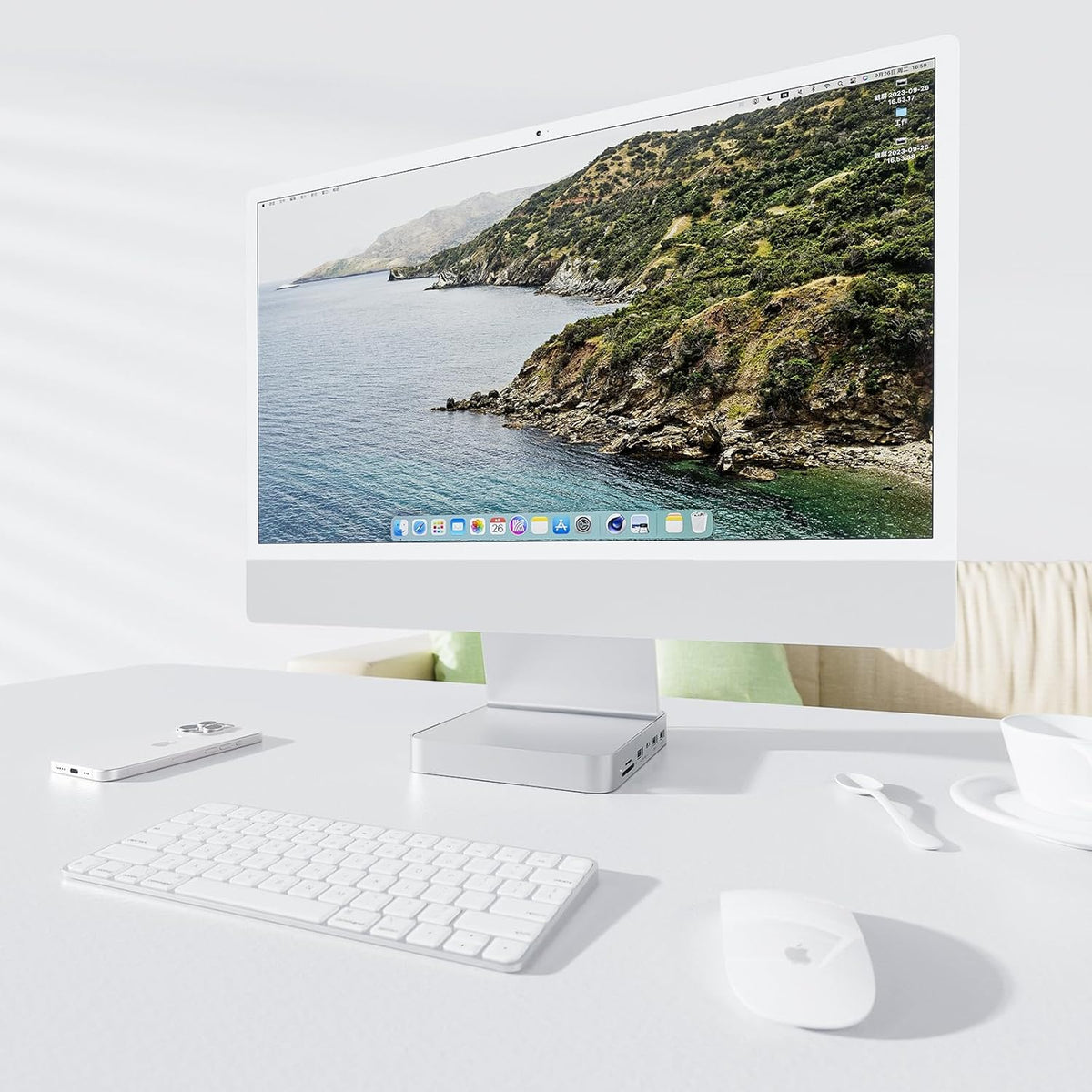 USB C HUB for iMac 24 inch 2021/2023/2024, PULWTOP USB Hub Adapter iMac Accessories for i-Mac M1/M3/M4 with USB C 10Gbps 3*USB A SD/TF, Docking Station Support Expand M.2 SSD (Not Included), Silver