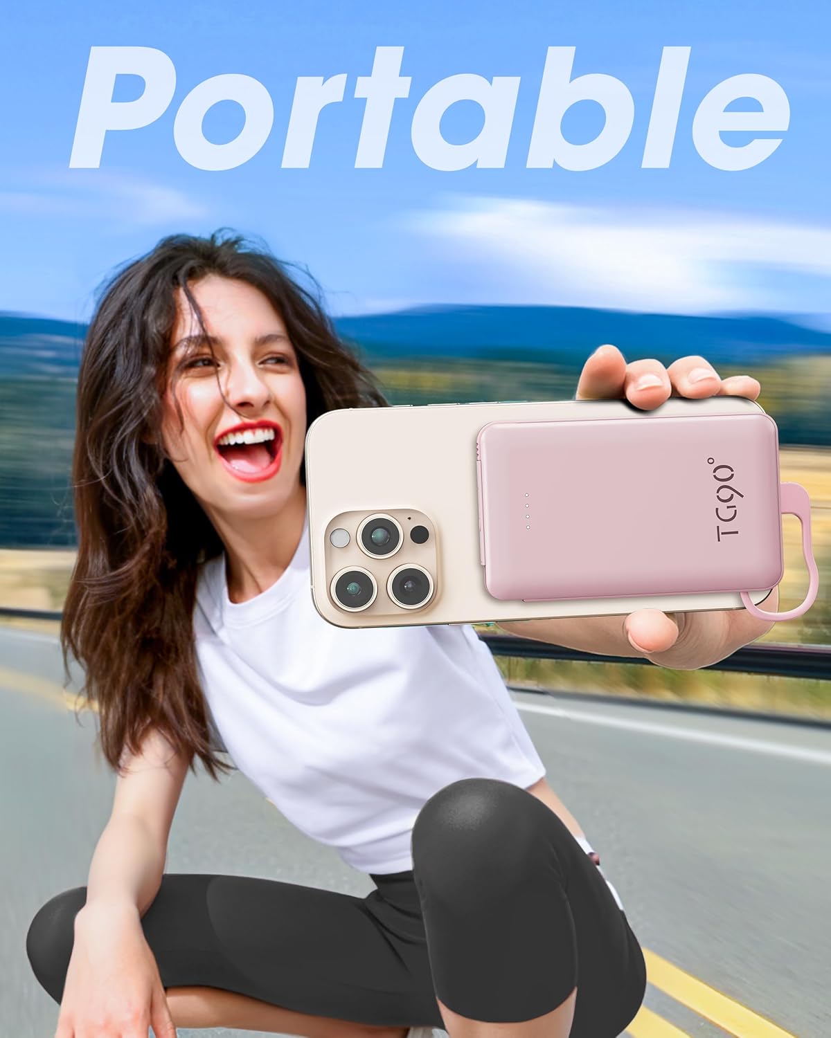 TG90° 2 Pack Portable Charger Power Bank, 5000mAh External Battery Pack with Built-in Foldable AC Wall Plug and Cables, Small USB C Charger Compatible with iPhone and Android Devices