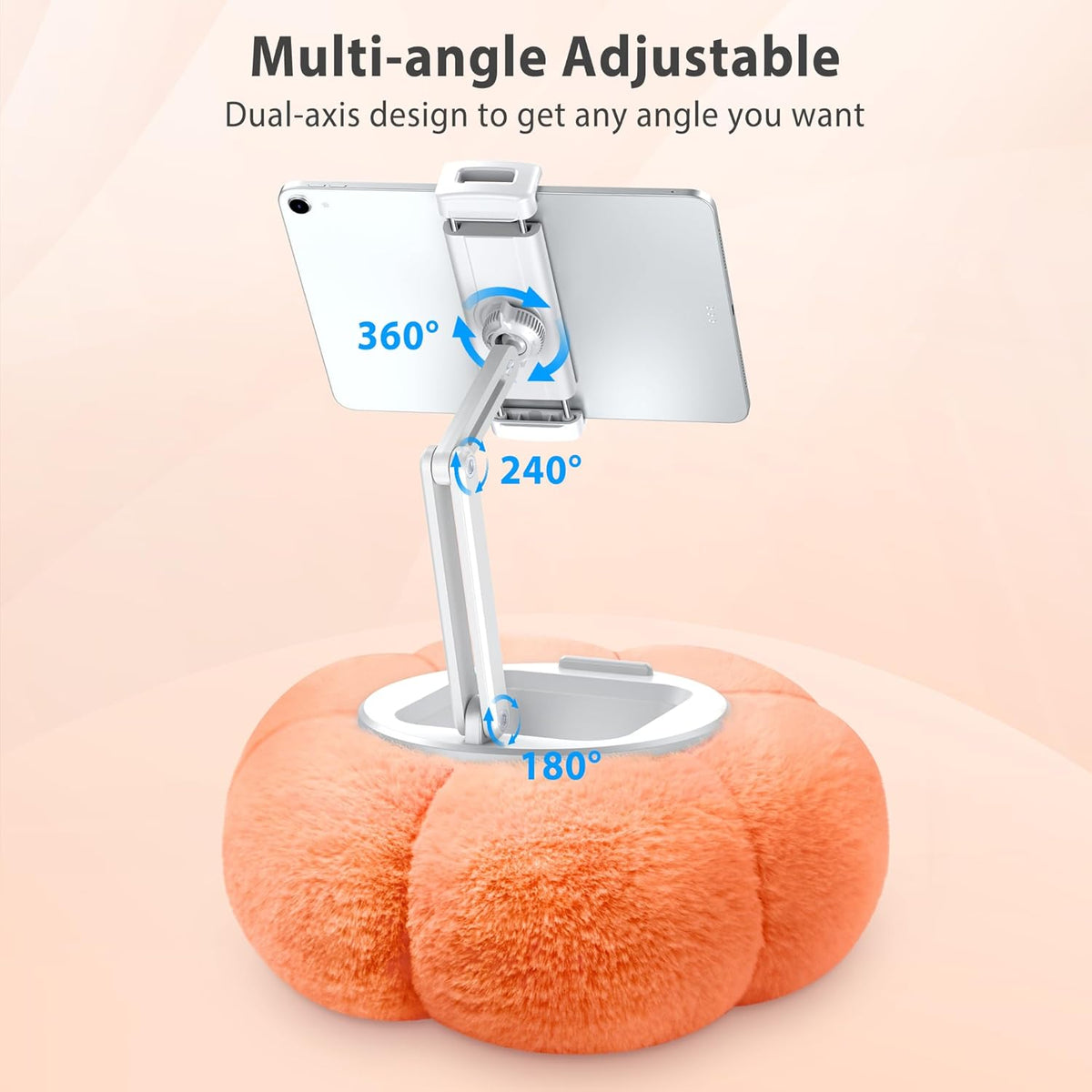CreaDream Pumpkin Tablet Pillow Stand Holder for Kindle iPad, Adjustable Phone Pillow Stand for Lap Bed with Detachable Snack Bowl, Compatible with 4.7"-13" Tablet, iPad, iPhone, Samsung Tabs, Kindle