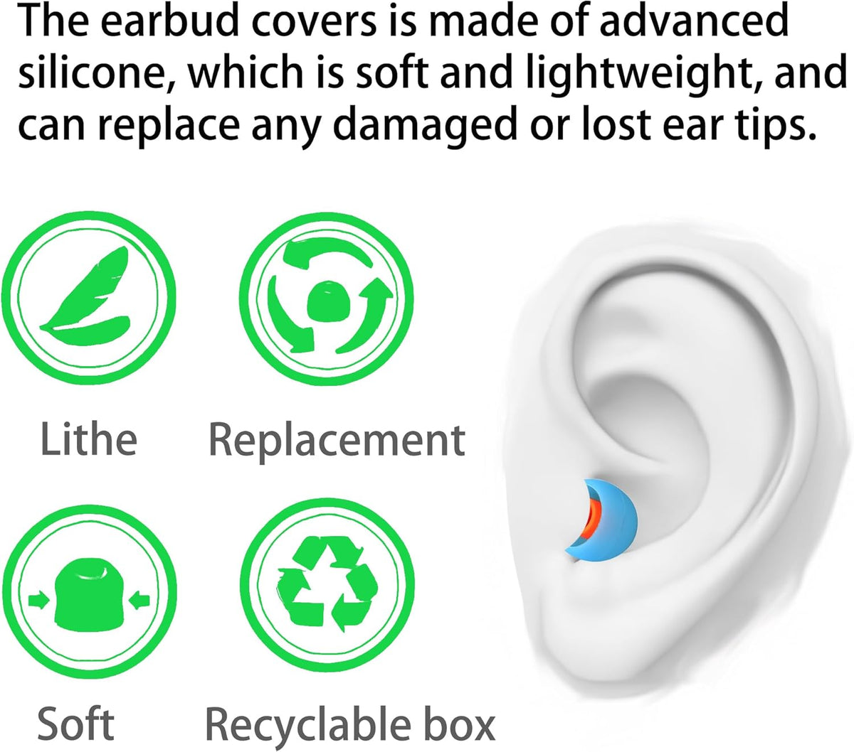 Silicone Earbud Replacement Tips for Most In-Ear Earbuds (Inner Hole 3.8-5.1mm) - 9 Pairs (S, M, L)