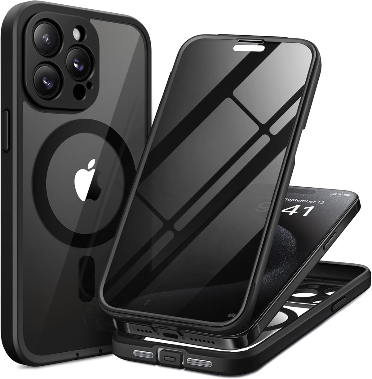 Magnetic for iPhone 15 Pro Max Case, Compatible with MagSafe, Built-in Privacy Screen Protector and Camera Protection, Anti Spy Full Body Dustproof Shockproof Hard Phone Case 6.7", Black