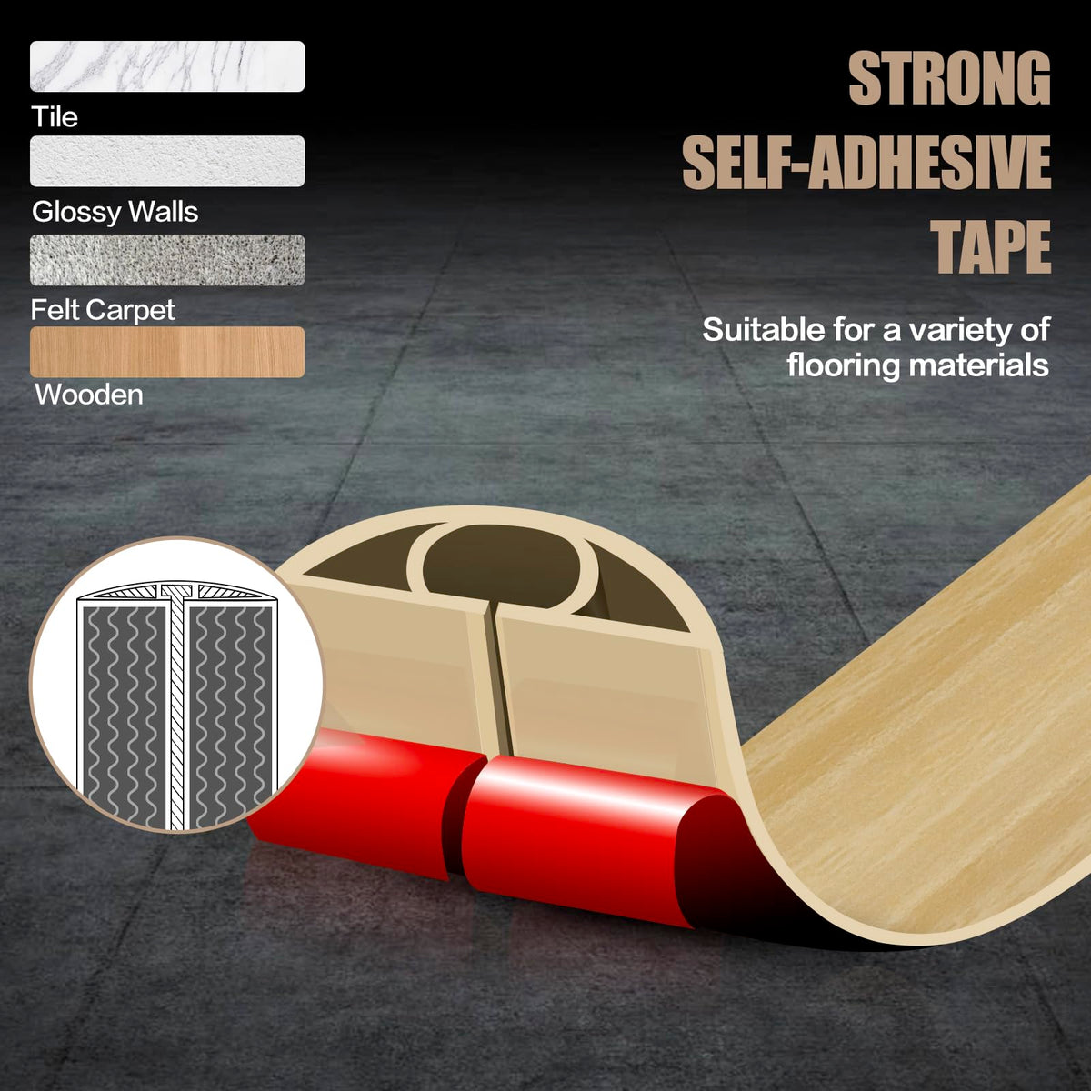 Floor Cord Cover Self Adhesive Cord Hider,3.3FT Cable Management, Extension Strip Protector for Wires, Prevent Cable Trips for Offices, Gyms, Exhibitions Cavity:0.47"(W) x0.35(H) WoodLightyellow