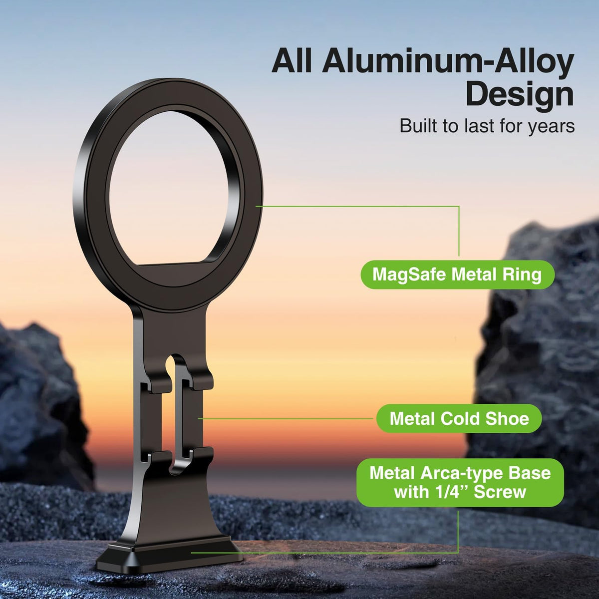 elitehood 1/4" 16 15 14 13 Aluminum Magsafe Tripod Phone Mount, Compact Phone Holder for Tripod with Arca Swiss Quick