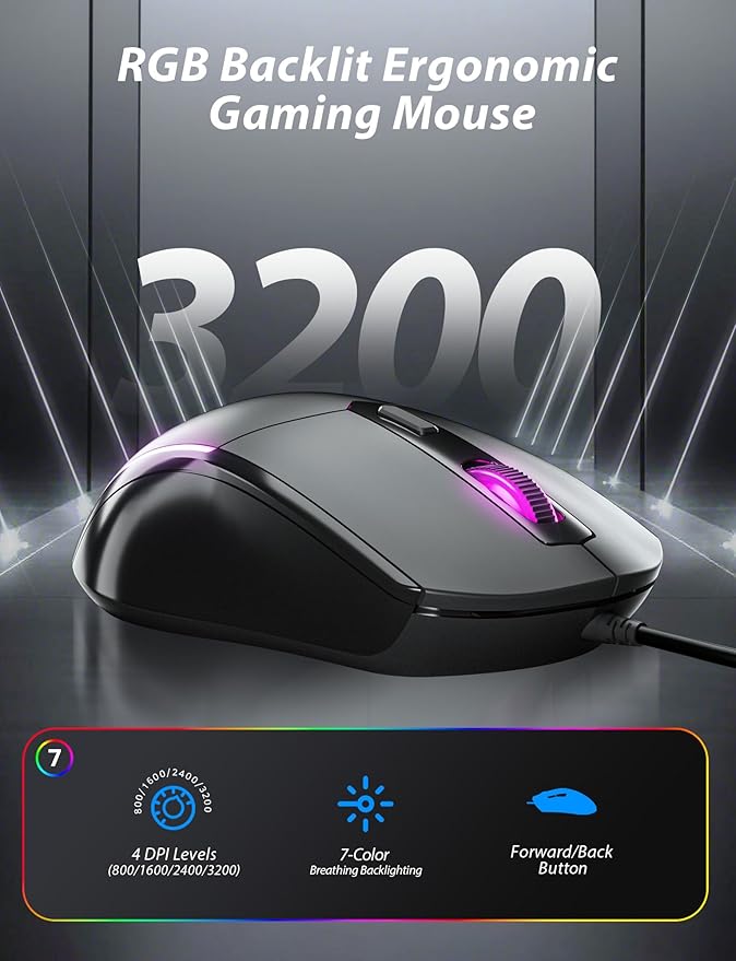 Typewriter Mechanical Gaming Keyboard and Mouse Metal Panel Retro Keyboards with Round Keycap Blue Switch Rainbow LED Backlit 104-Key Anti-Ghost Wired Mouse and Pad Combo for PC Laptop Mac Gamer