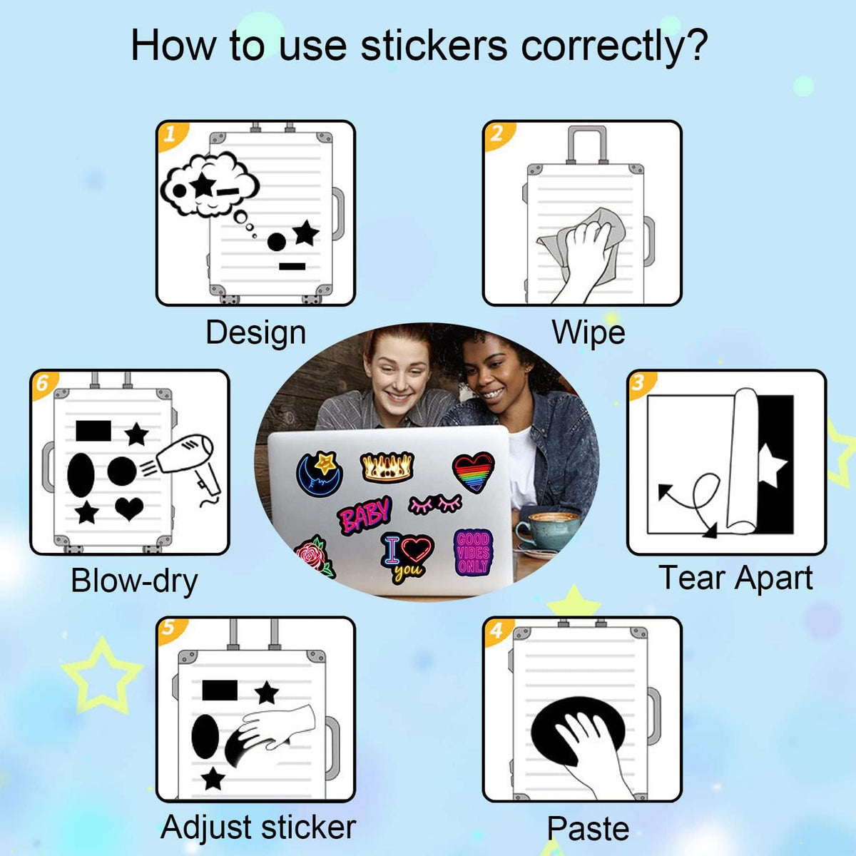 Dslalaly 51 PCS Reusable Cartoon Building Block Stickers - Waterproof Decals for Water Bottles, Laptops & Scrapbooking