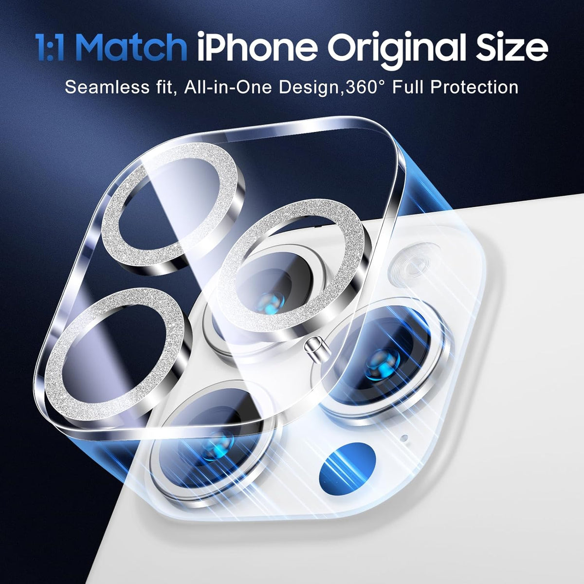 UniqueMe for 3 Pack iPhone 16 Pro/iPhone 16 Pro Max Camera Lens Protector - [Drop Protection] [Case Friendly] 9H Tempered Glass Camera Cover Screen [Update New Version] - Glitter Silver