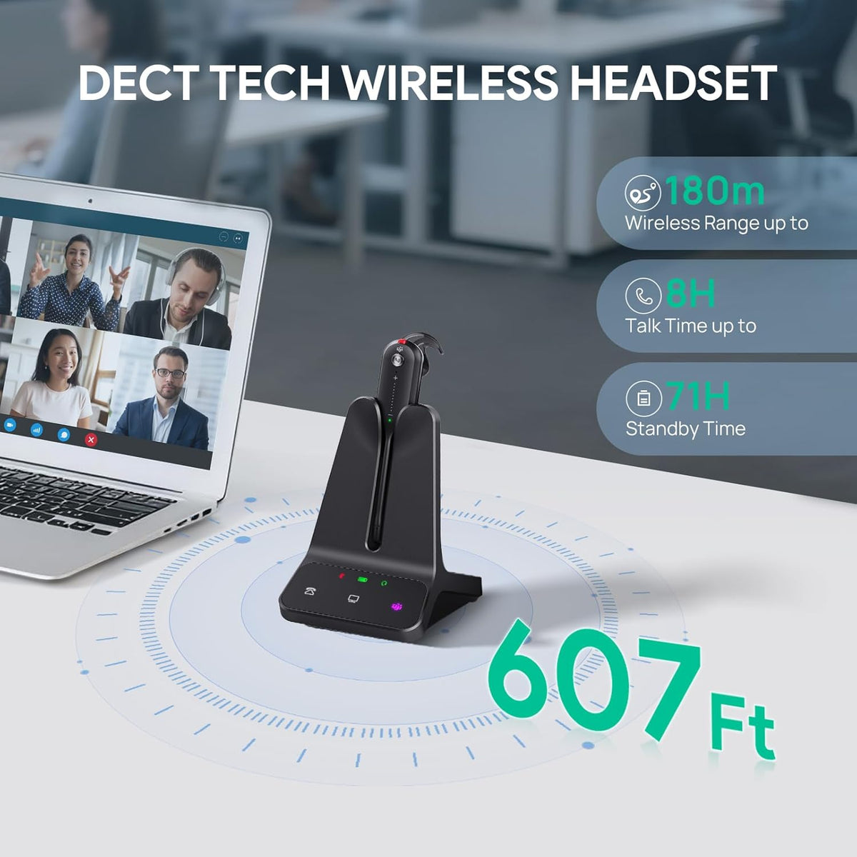 Yealink DECT Wireless Headset WH63 E2 UC, Zoom Teams Certified,Single Ear (Mono) Convertible Headset,Connects to Desk Phone&Computer,Noise Canceling Microphone,3 Wearing Styles