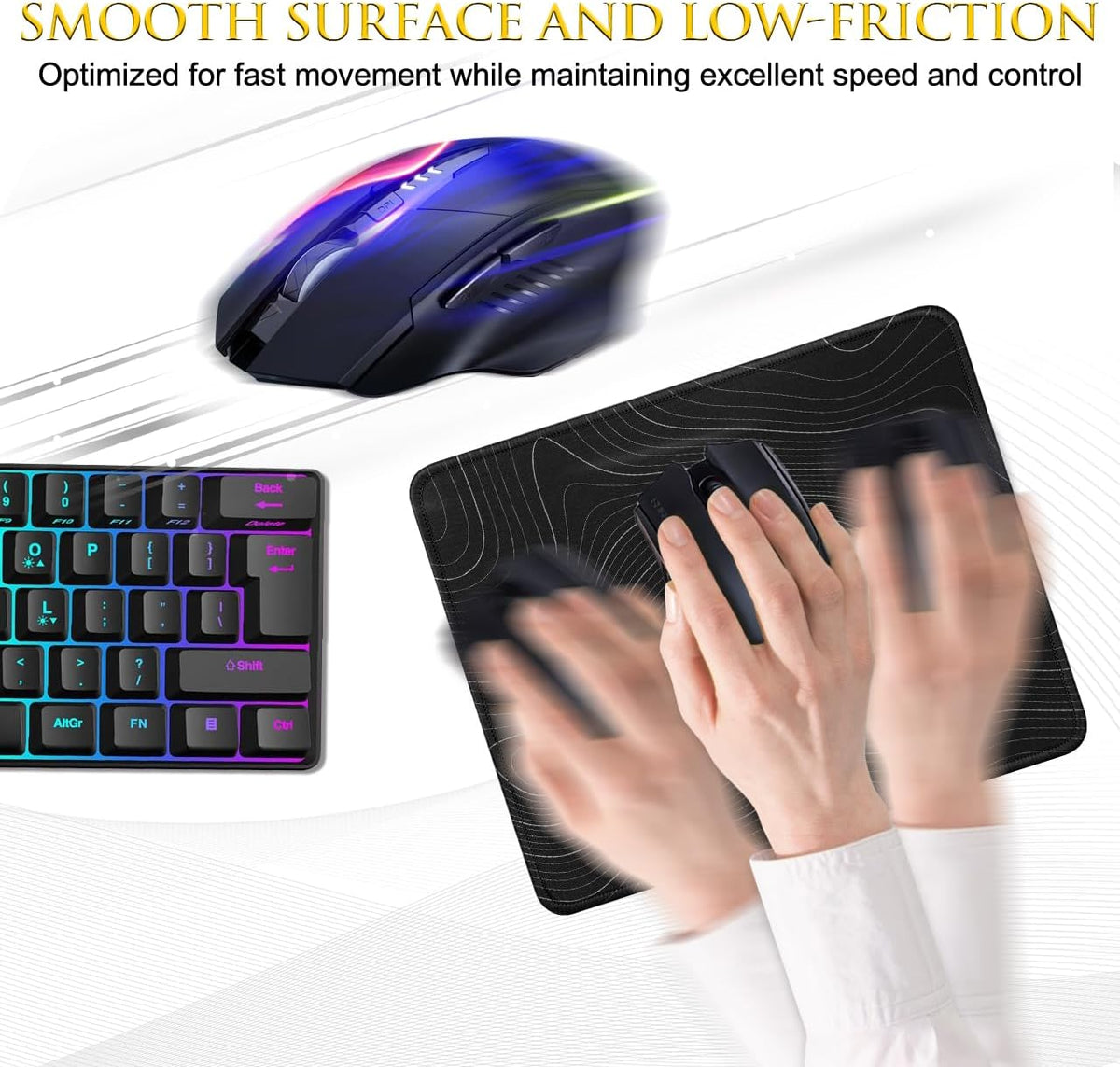 JIKIOU 3 Pack Mouse Pad with Stitched Edge, Comfortable Mouse Pads with Non-Slip Rubber Base, Washable Mousepads Bulk with Smooth Cloth, Mouse Pads for Computers Laptop Mouse 10.2x8.3x0.12inch Contour