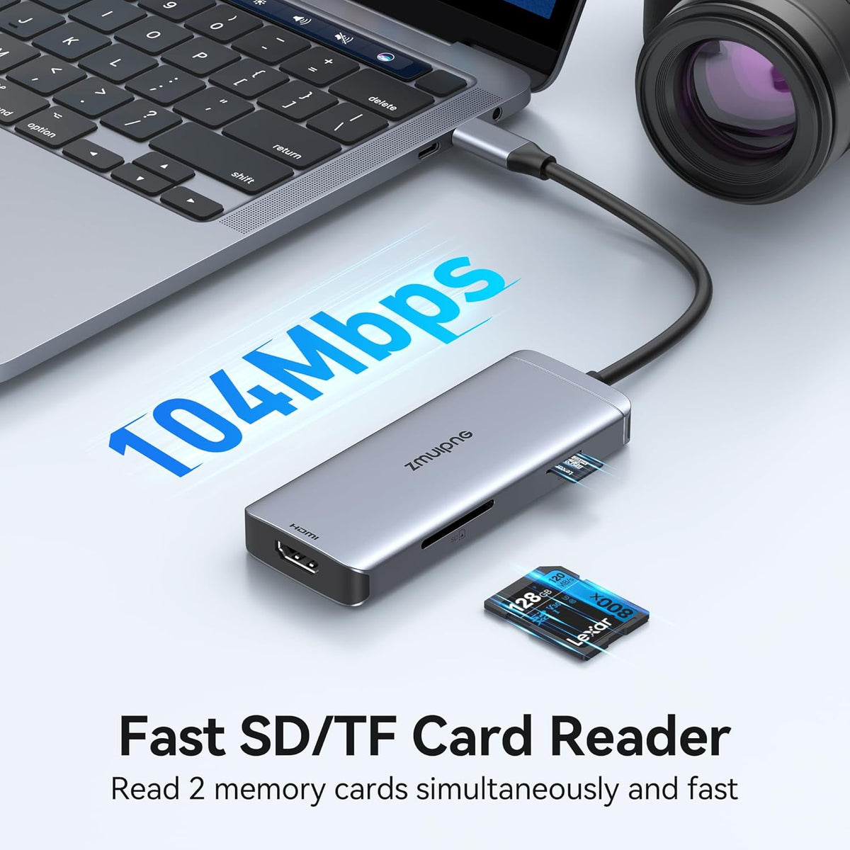 USB C Hub Adapter for MacBook Air, USB-C HD MI Dongle for MacBook Pro, 6 in 1 USBC HDMI Multiport Adapter Mac Converter with 4K HDMI, 3 USB 3.0,SD/TF for Dell XPS, HP, Surface and Other Type C Devices