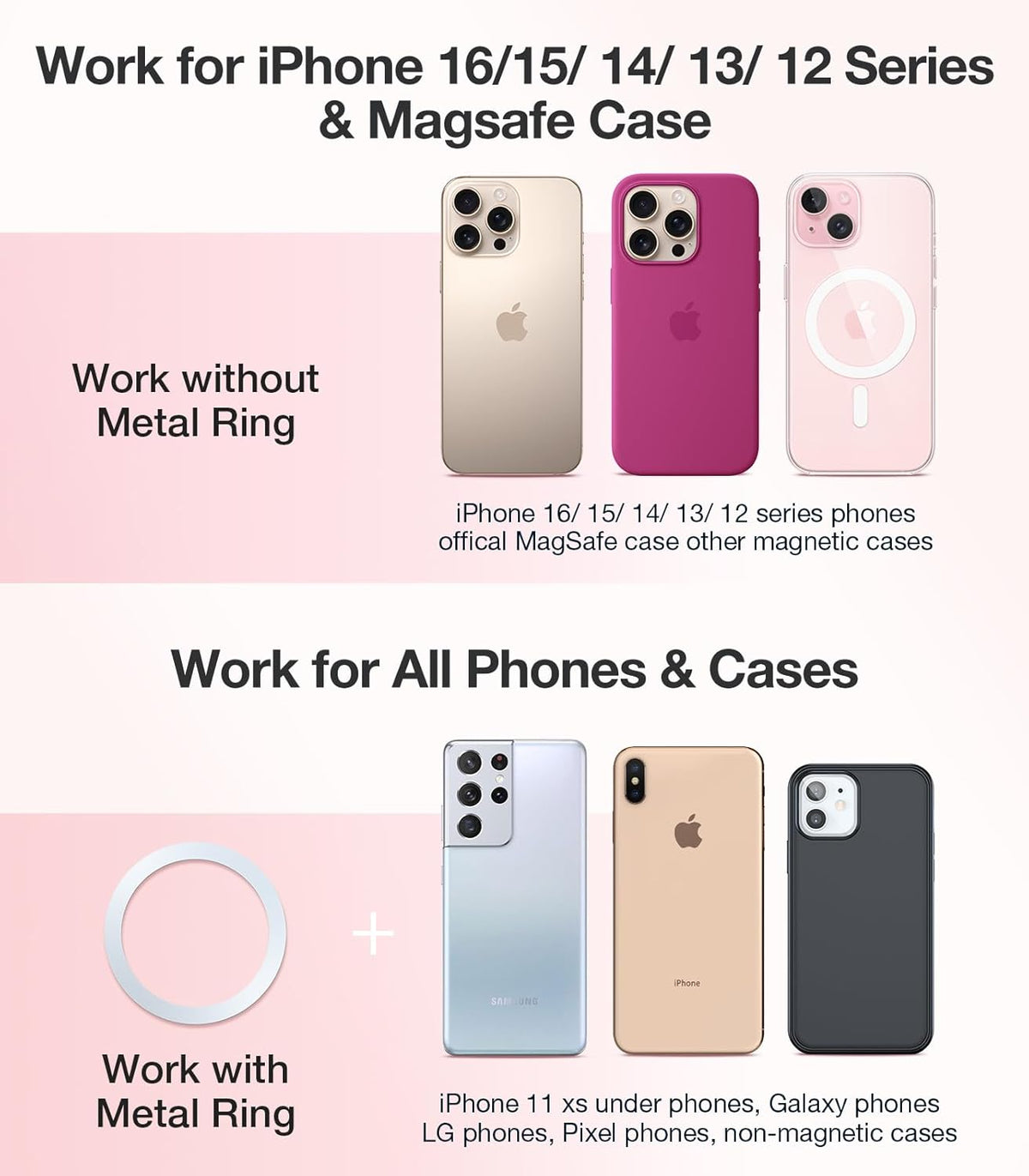 VICSEED for MagSafe Car Mount [Upgraded Strongest Magnet Power] Magnetic Phone Holder for Car Vent 360 Adjustable Magnetic Car Phone Holder Mount for iPhone 15 14 13 12 Pro Max Plus Mini, Pink