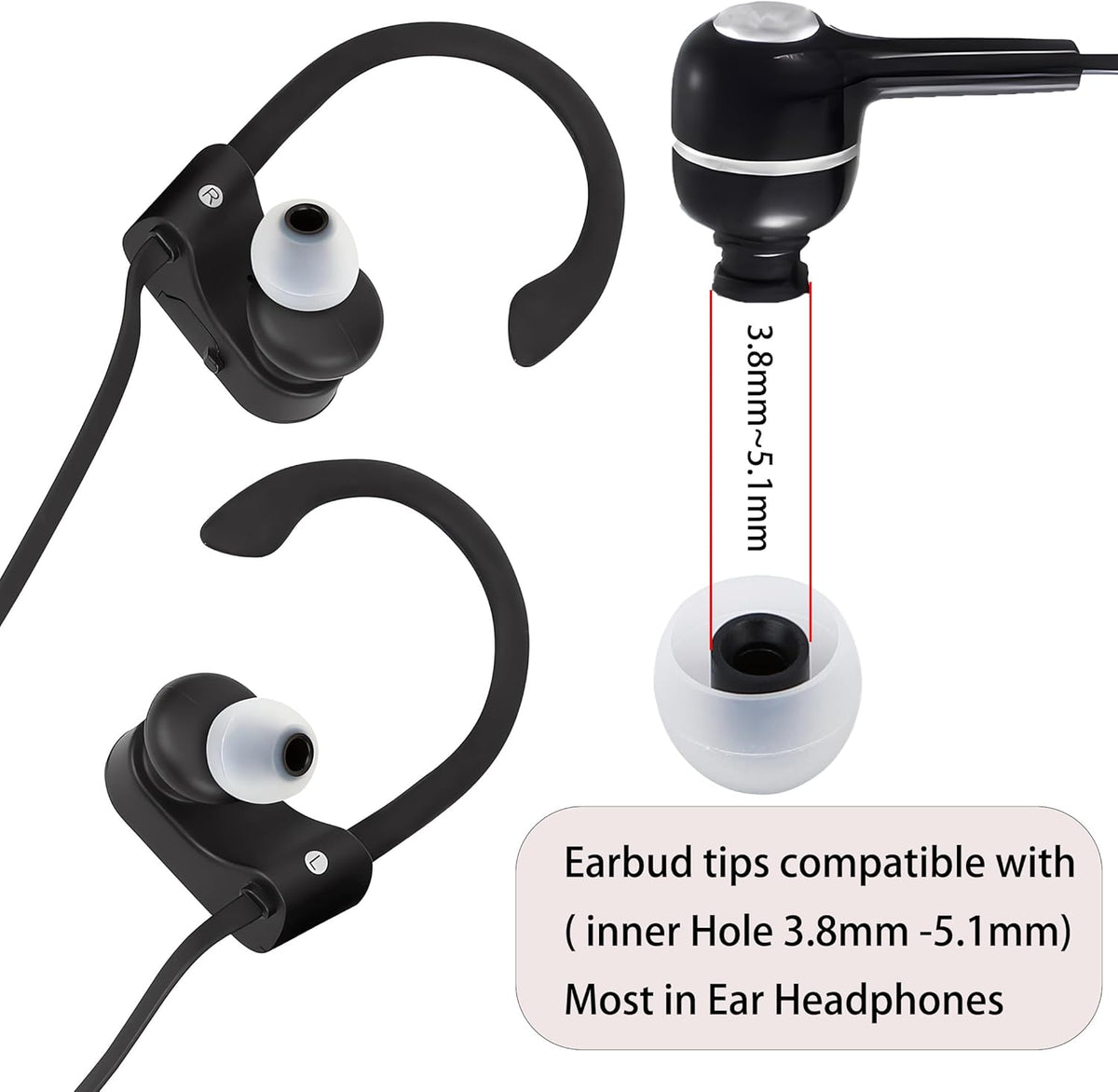 Replacement Earbud Tips Silicone Earbud Covers Fit Most in-Ear Earbuds(Inner Hole 3.8mm -5.1mm) Headphone Ear Tips Earbuds Rubber Tips 9 Pairs S M L