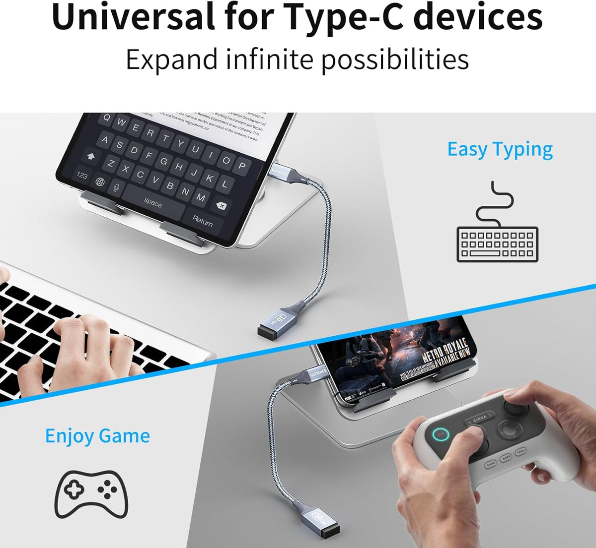 USB C to USB Adapter 2 Pack: USB Female to USB C Male OTG Cable - 10Gbps SuperSpeed Data Transfer for MacBook Pro/iPad Air, iPhone 16 15 Pro Max (0.59ft, Grey)