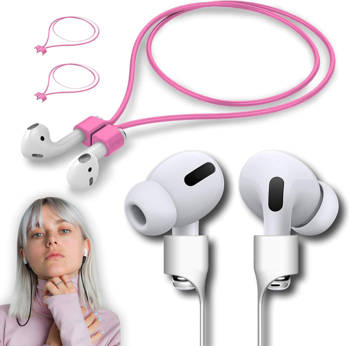 Ultra Strong Magnetic Airpod Pro Strap Anti-Lost Cord Sports Lanyard Compatible with Airpods 3rd 2nd Generation Pro 3 2 1 (3 Pink)
