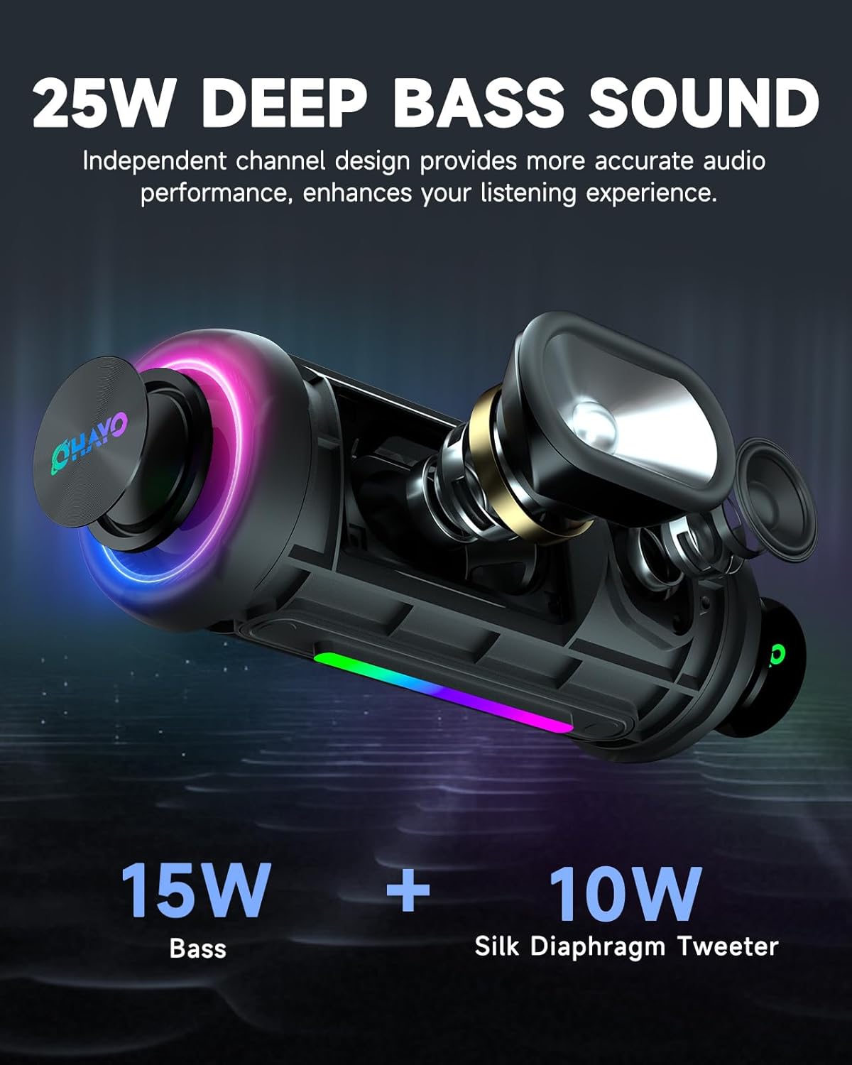 Bluetooth Speakers Wireless Loud Stereo Sound IPX7 Waterproof Outdoor Portable 25W Super Bass Speaker for Home Party Beach with 24H Playtime Colorful Lights BT5.3 TWS Pairing Birthday Gift Black