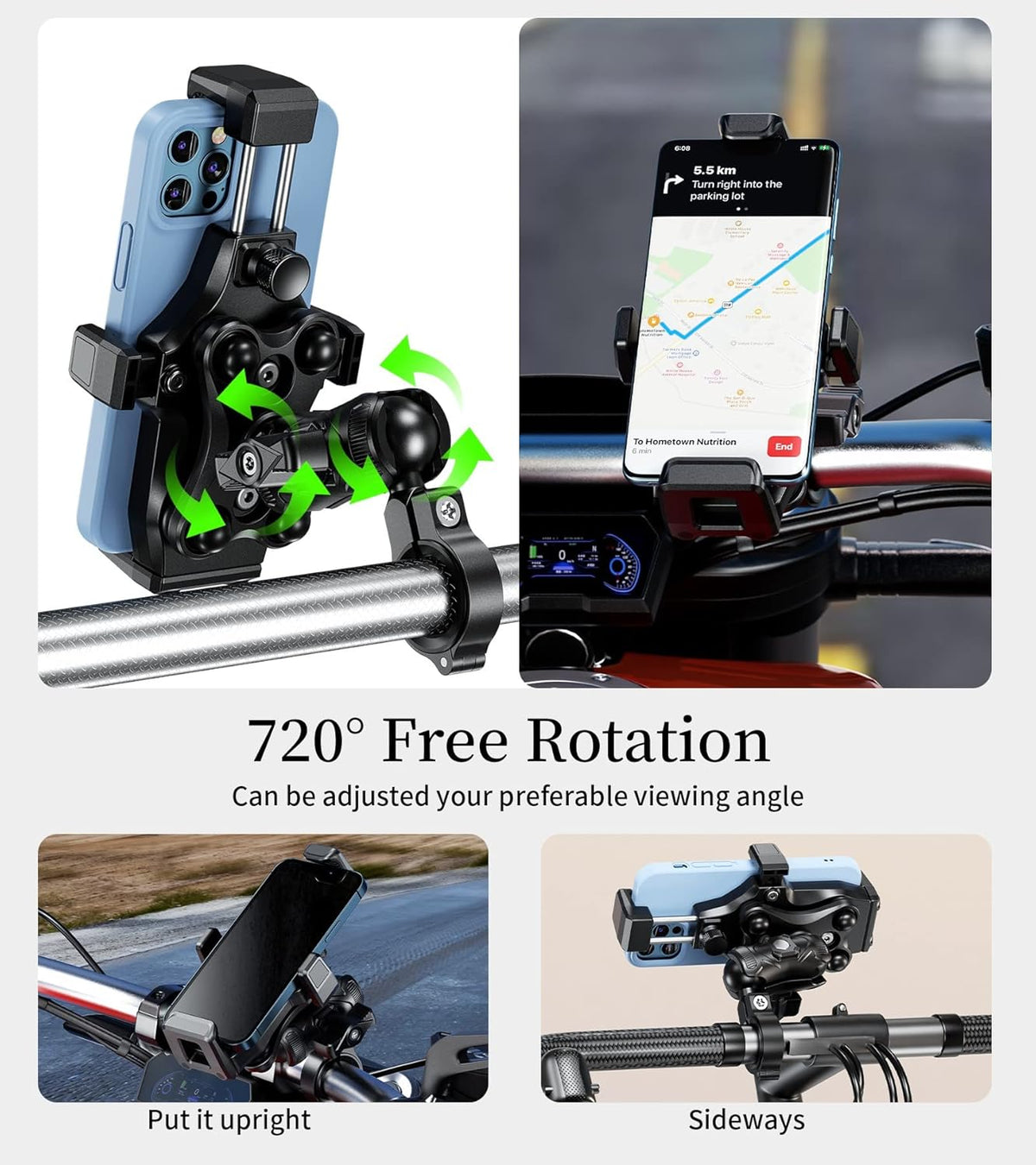 Kewig Motorcycle Phone Mount- [Vibration Dampener] [High-Speed Secure Lock] Motorcycle Cell Phone Holder, Bike Phone Handlebar Mount for 4.7-7.2" Smartphone