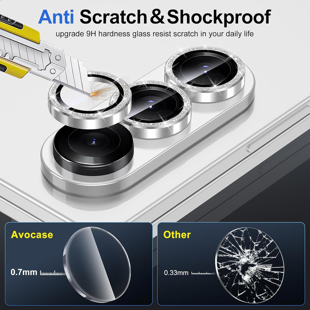 for Samsung Galaxy Z Fold 7 Camera Lens Protector, Individual Metal Ring Tempered Glass Lens Cover, [Strong Adsorption] Scratch Resistant Ultra-Thin HD Clear Lens Cover, 1 Set-Silvery Sparkly
