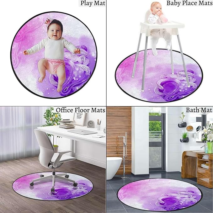Violet Round Office Chair Mats Home Rolling Gaming Chair Mat Anti-Slip Hardwood Floor Mats Carpeted Floor Protector Mats Flourish Vision Petals Dreamlike Print Diameter 47.2 in