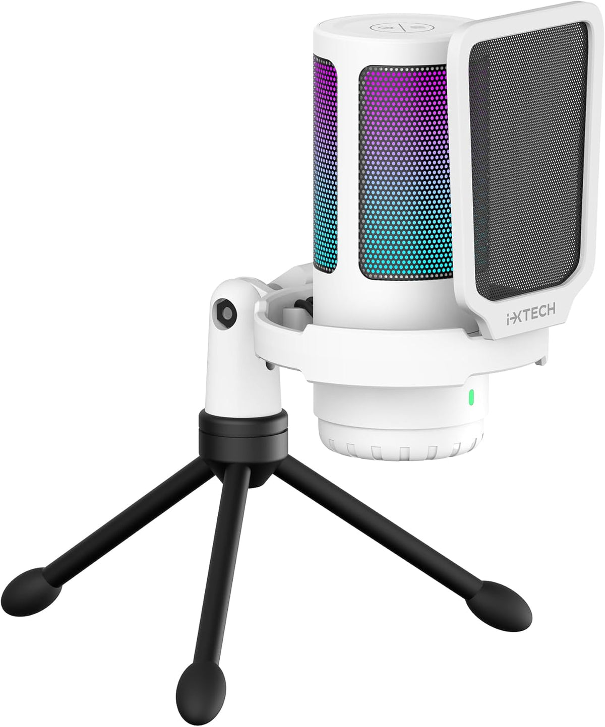 IXTECH USB Gaming Microphone for PC, RGB Condenser Microphone with Tripod Stand, Pop Filter, Rotate Gain Button, and Quick Mute, Noise Cancellation Computer Mic for Streaming, Gaming, Podcasting