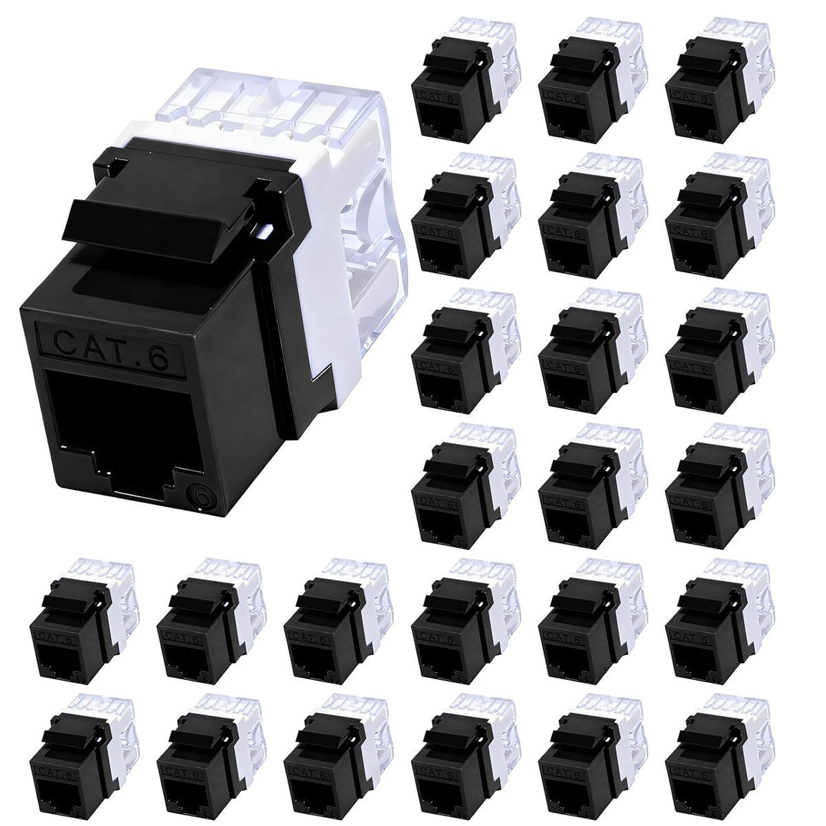 RJ45 Cat6 Keystone Jacks 25-Pack, Ethernet Keystone Jack, 180 Degree Punch-Down Cat 6 Keystone Jack Slim Profile for Wall Plates & Patch Panels – Black