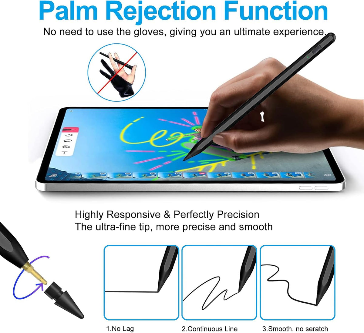 Stylus Pen for iPad 2018-2025 with Palm Rejection, Apple Pencil for Pad11th/10th/9th/8th/7th/6th Gen, iPad Pro 11/12.9 inch, New iPad Air 2025 11&13-inch(M3/2) /5th/4th/3th Gen, iPad mini 6th/5th