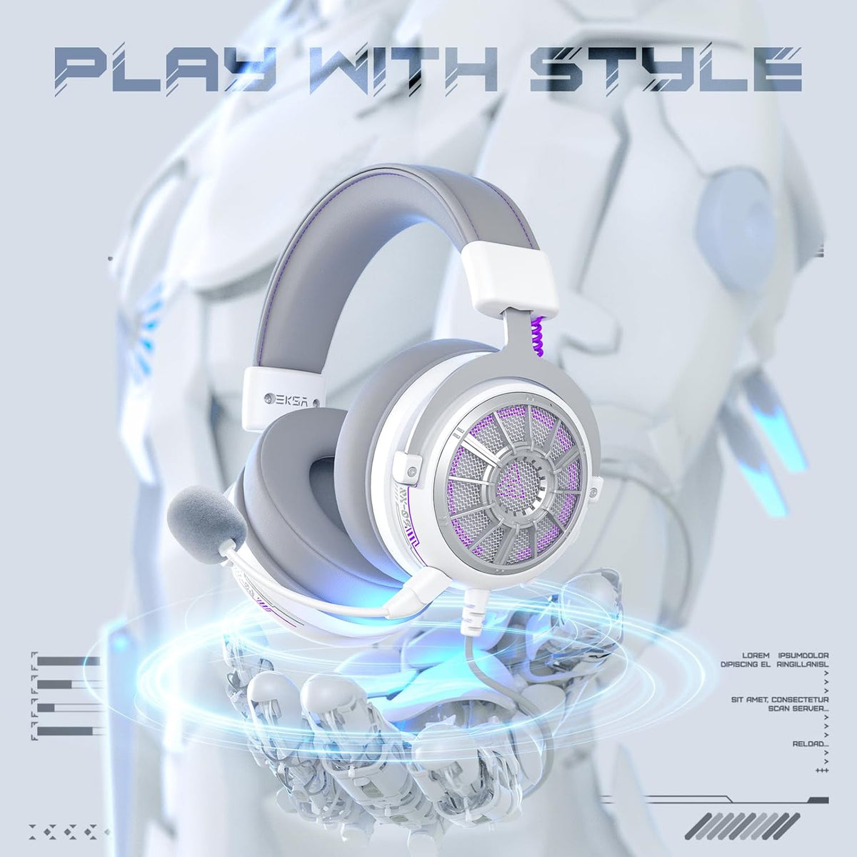 EKSA StarEngine S PC Gaming Headset-Stereo Surround Sound for PS4 PS5 Xbox One Xbox Series X/S, Over Ear Headphones with Noise Cancelling Mic, 50mm Drivers, 3.5mm Wired Headphones for Computer (White)