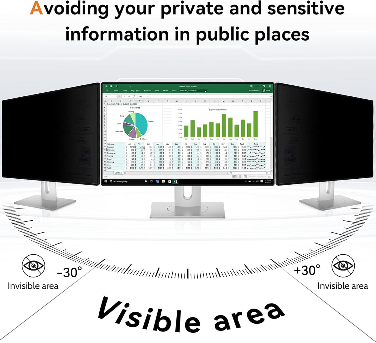 23.8 Inch Computer Privacy Screen Filter for 16:9 Aspect Ratio Widescreen Monitor - Anti Glare Blue Light Filter, Removable Computer Monitor Privacy Shield, Anti-Scratch Screen Protector Film 23.8 in