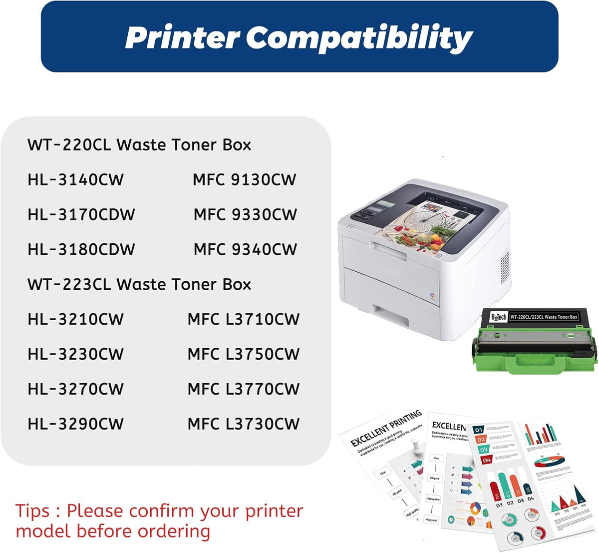 1 Pack Compatible for Brother WT-220CL Waste Toner Box WT-223CL Waste Toner Box Works with MCF-9340CDW HL-3140CW 3170CDW L3210CW L3230CDW L3270CDW 9130CW L3290CDW MFC-L3710CW L3770CDW (Black)
