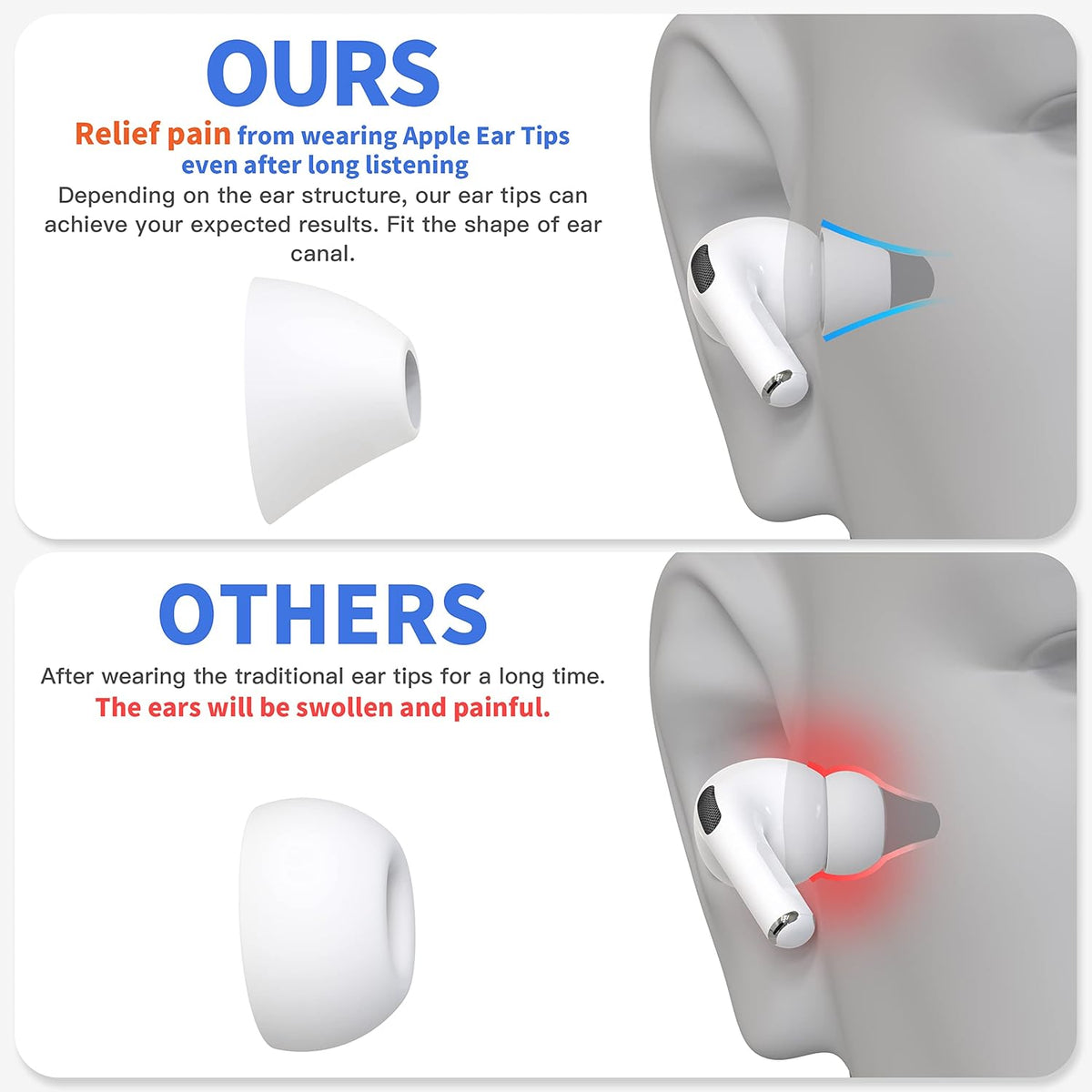4 Pairs Ear Tips for AirPods Pro 1 & 2 [Relief Pain] [Fit in Case] Noise Cancellation Add Grip Sport Earbuds [US Patent Registered] (Medium)