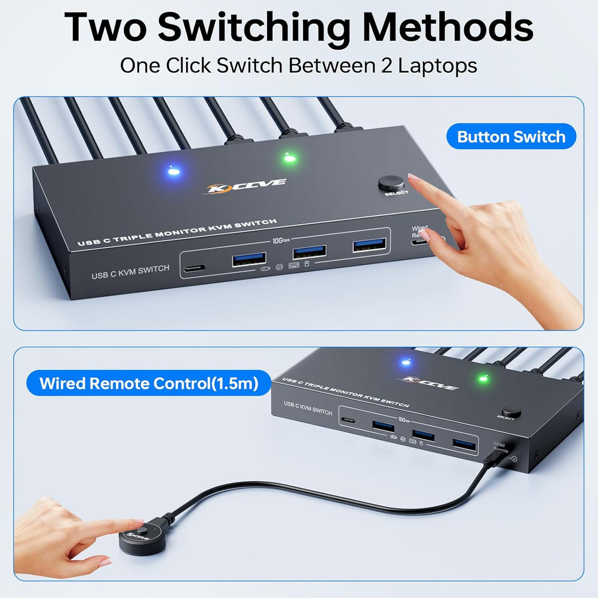 USB C KVM Switch 3 Monitors 2 Laptops 4K 1080P@60Hz,USB-C Docking Station Triple Monitor KVM Switches with 4 USB 3.2 Ports,10Gbps 80W PD Charging,For Windows and Mac OS,Driver Installation is Required