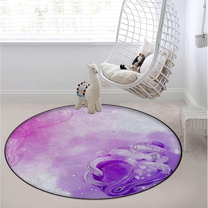 Violet Round Office Chair Mats Home Rolling Gaming Chair Mat Anti-Slip Hardwood Floor Mats Carpeted Floor Protector Mats Flourish Vision Petals Dreamlike Print Diameter 47.2 in