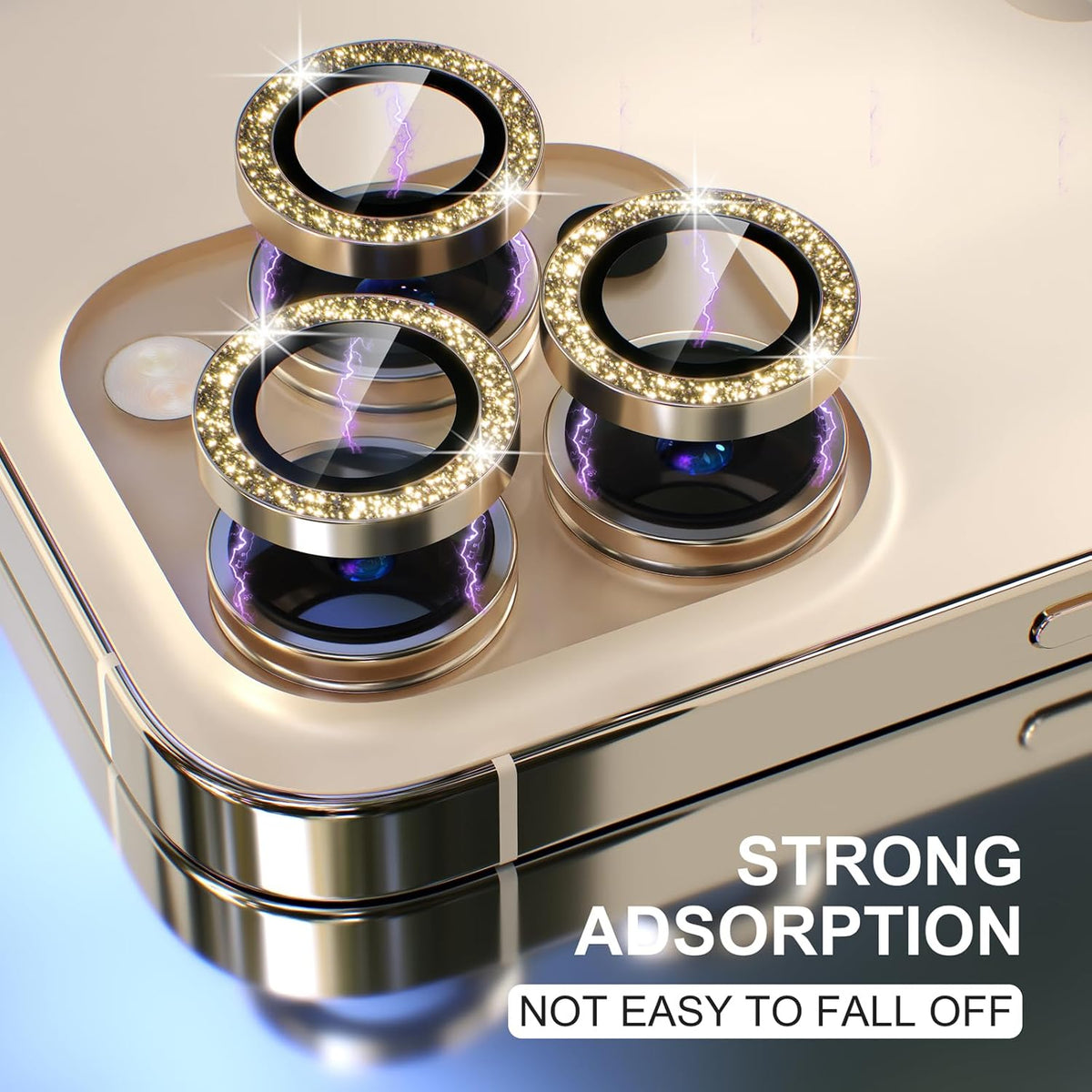 Choiche [3+1 for iPhone 13 Pro/iPhone 13 Pro Max Camera Lens Protector Bling, 9H Tempered Glass Camera Cover Screen Protector Metal Ring Decoration Accessories (Glitter-Gold)