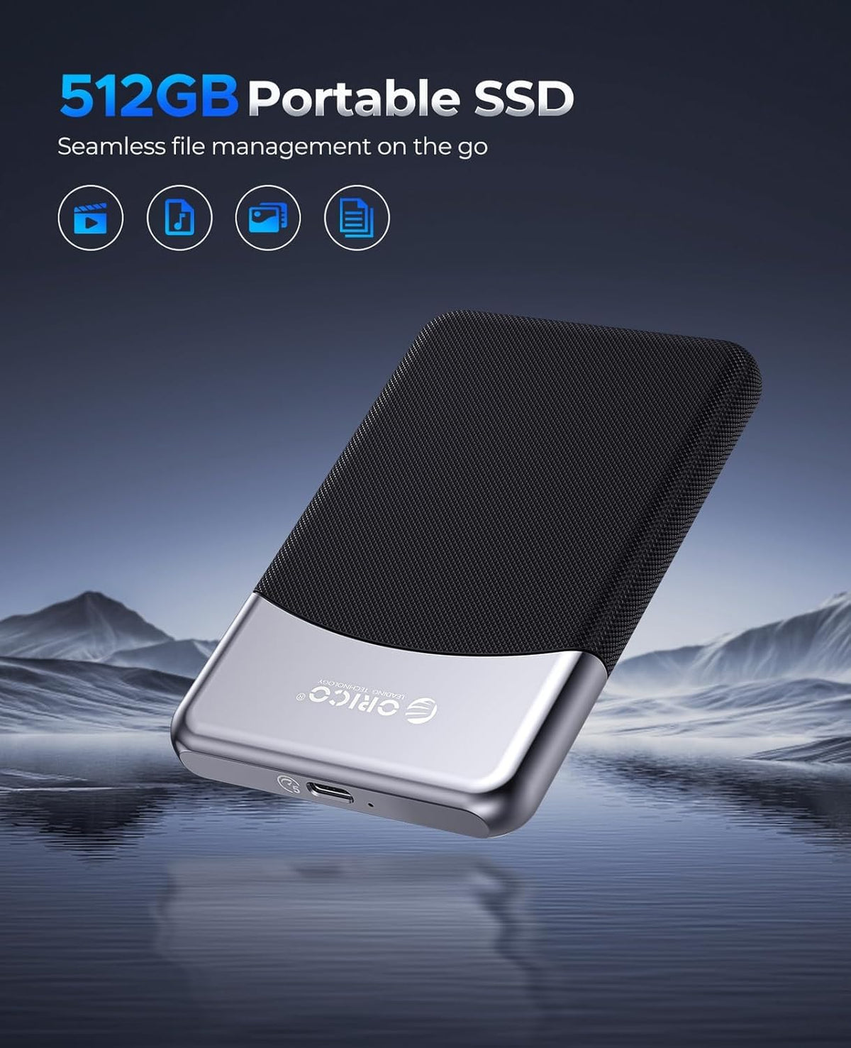 ORICO 512GB External SSD with 2 in 1 USB C Cable, Portable Solid State Drive USB 3.2 Gen 1 Up to 460MB/s, Dust and Drop Resistance, Reliable Storage for USB-C Smartphone, PC, Tablet, Labtop - M25PRO