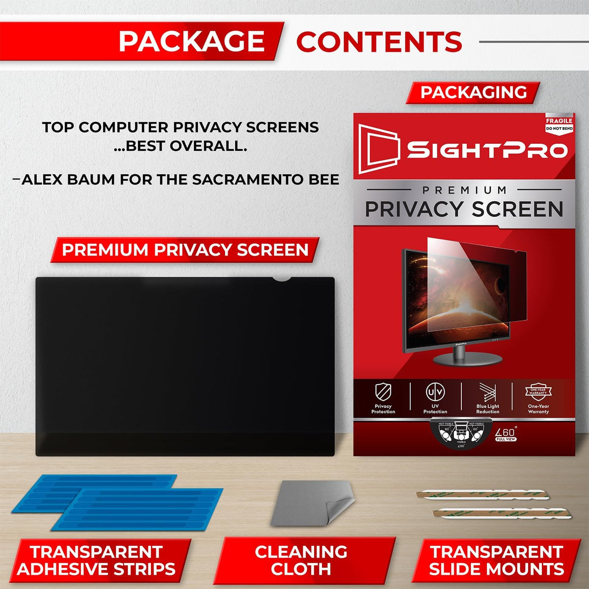 22 Inch 16:10 Computer Privacy Screen Filter for Monitor - Privacy Shield and Anti-Glare Protector