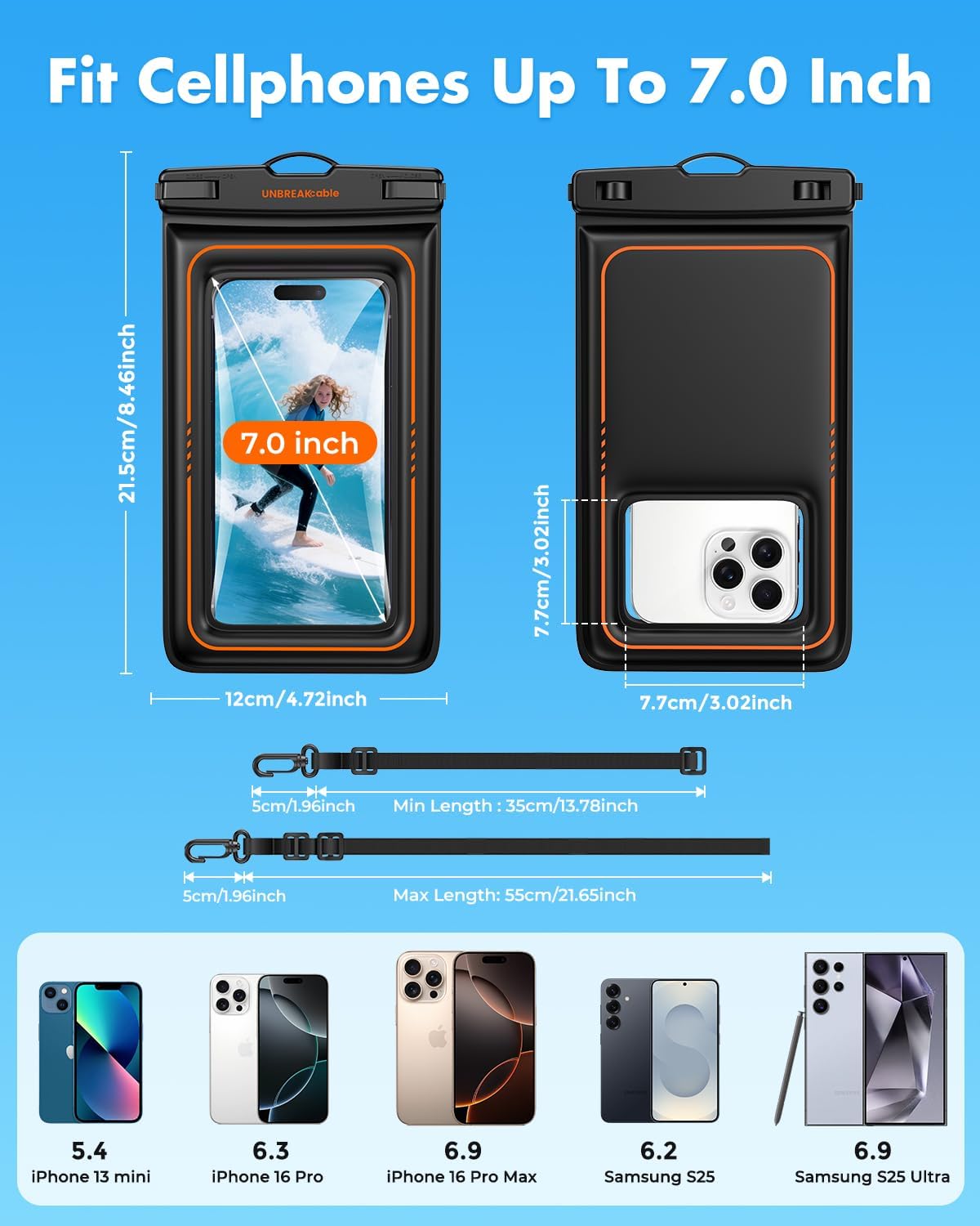 UNBREAKcable Floating Waterproof Phone Pouch 2 Pack, IPX8 Waterproof Phone Case Dry Bag Kayak/Beach/Cruise Travel Essentials, Water Proof Pouch for iPhone 16 15 Pro Max, Samsung S25 Ultra S24 S23-7