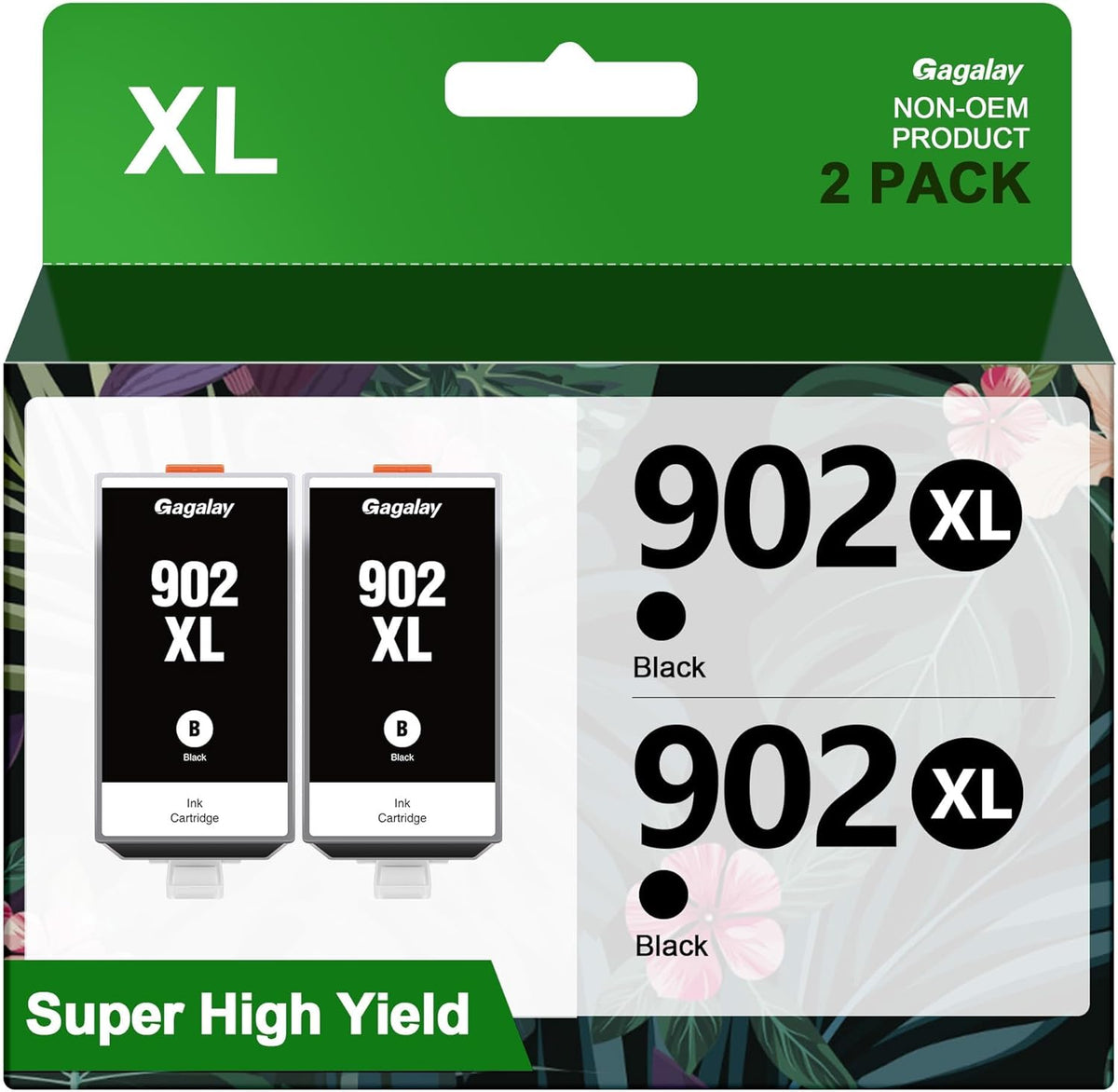 902XL Ink Cartridges for HP Printers Replacement for HP 902XL Black Ink Cartridge High-Yield Works for 6958 6962 6950 Pro 6978 6968 6975 Printer T6M14AN 2-Pack, Upgraded Chip Version