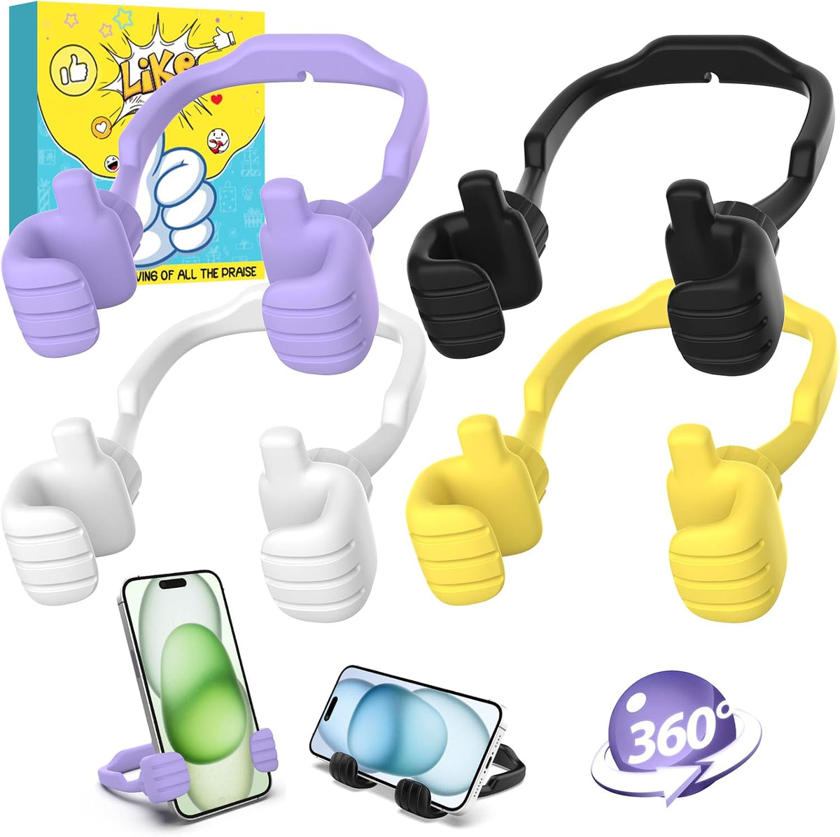 Dad Gifts for Fathers Day from Daughter Son Cell Phone Stand: 4 Pack UPGRADE Adjustable Thumbs Up Lazy Phone Holder for Desk Fun Birthday Gifts for Grandma Teens Girls Boys Adults Husband from Wife