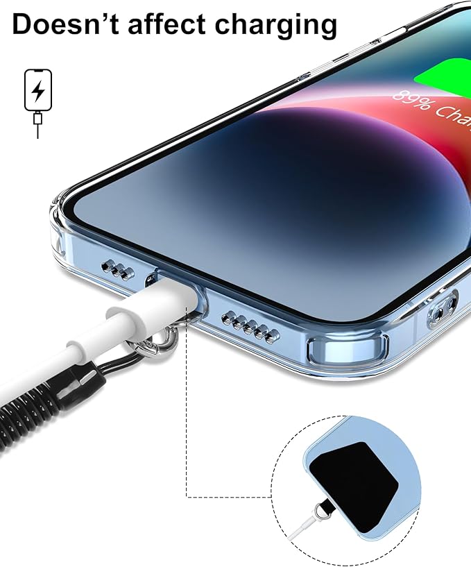 SHANSHUI Phone Tether Lanyard, Strong Spring Rope Climbing Hook, 4x Phone Tether Tabs Free Your Hand Stylish Phone Chain Strap for All Smartphones - 2PCS Black White