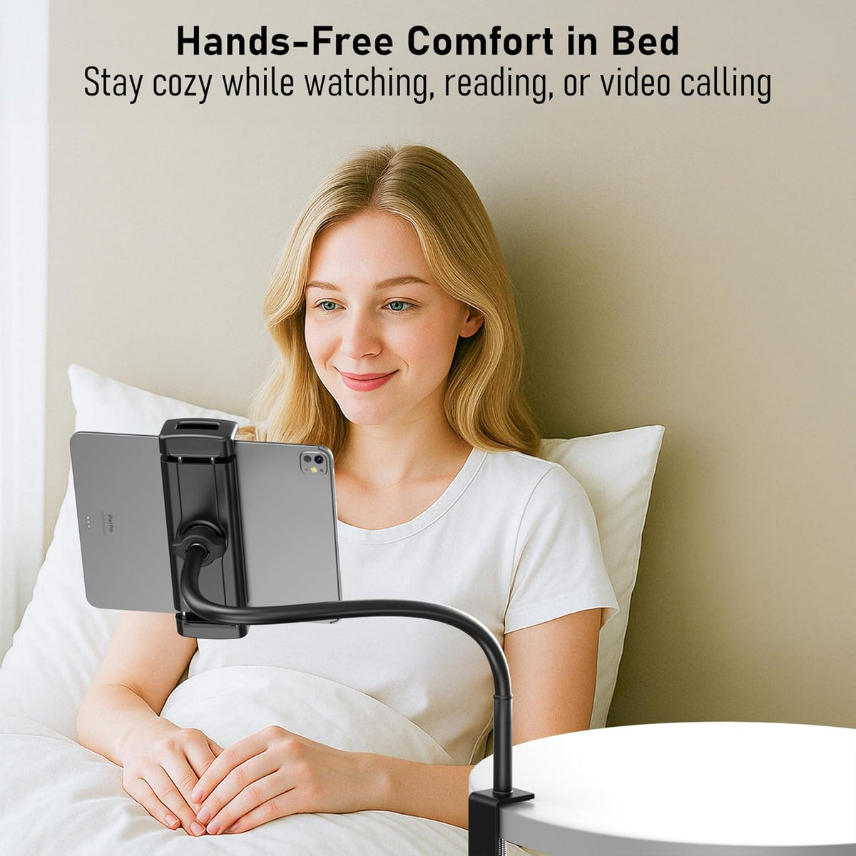 Tablet Stand for Desk, Gooseneck iPad Holder Clamp Mount, 360° Adjustable Arm Mount for iPad Pro/Air/Mini, Kindle Fire, Galaxy Tabs, 4.7"-13.5" Tablets, for Kitchen, Work, Video Call, Bed