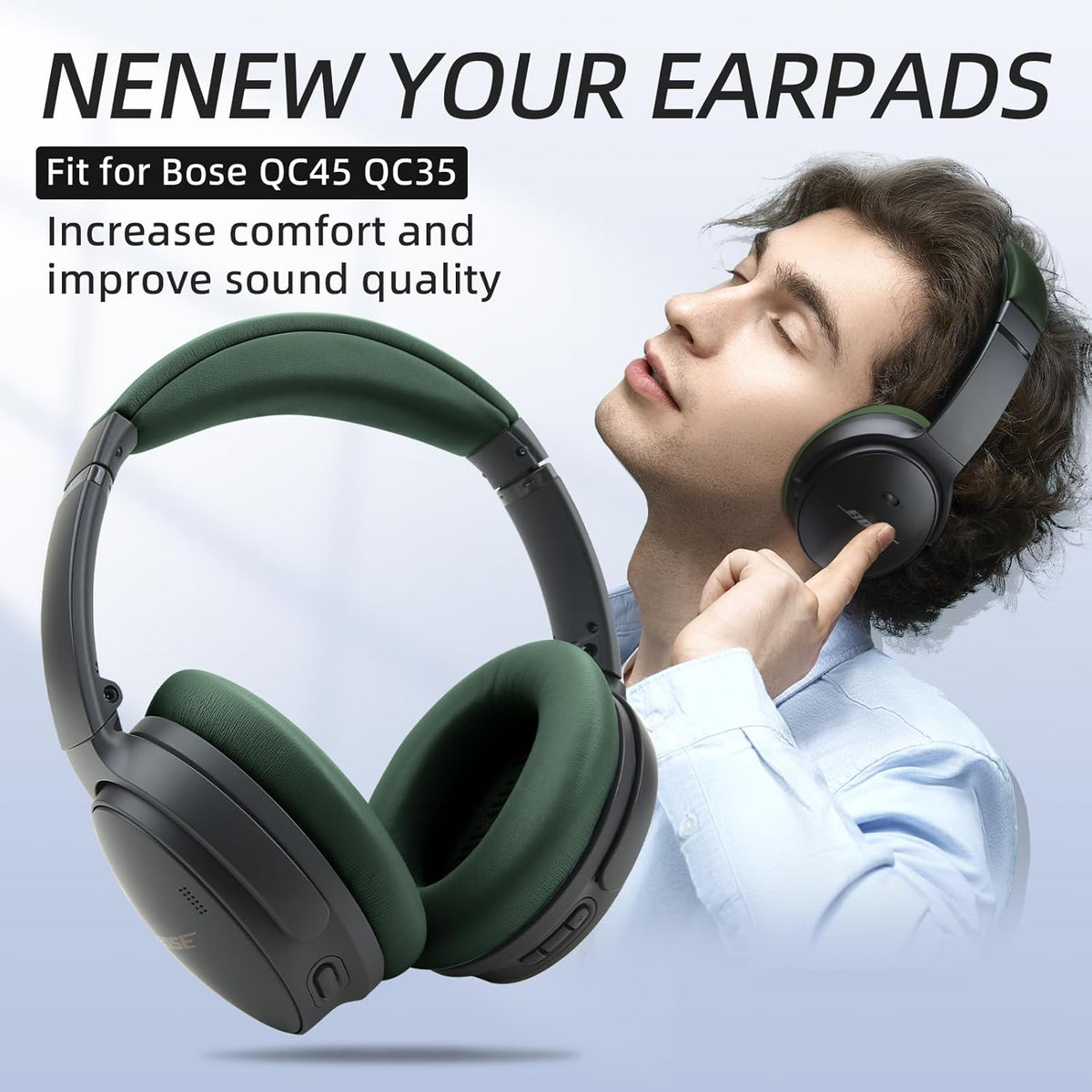 Protein Leather Ear Pads for Bose QuietComfort QC35 QC45 Headband Cushion Cover Replacement Kits with Protein Leather& Memory Foam (Cypress Green)