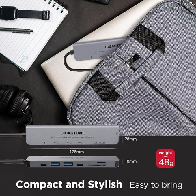 【USB C Hub】 Gigastone Multiport Adapter 7-in-1 USB C Docking Station with 4K HDMI 100W Power Delivery USB-C&amp 2 USB 3.0 SD &amp MicroSD Reader for MacBook Air/Pro Chromebook Zenbook Surface