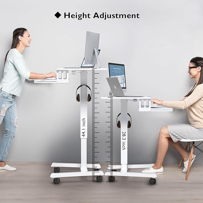 BONTEC Mobile Standing Desk with Keyboard Tray, Mobile Podium on Wheels