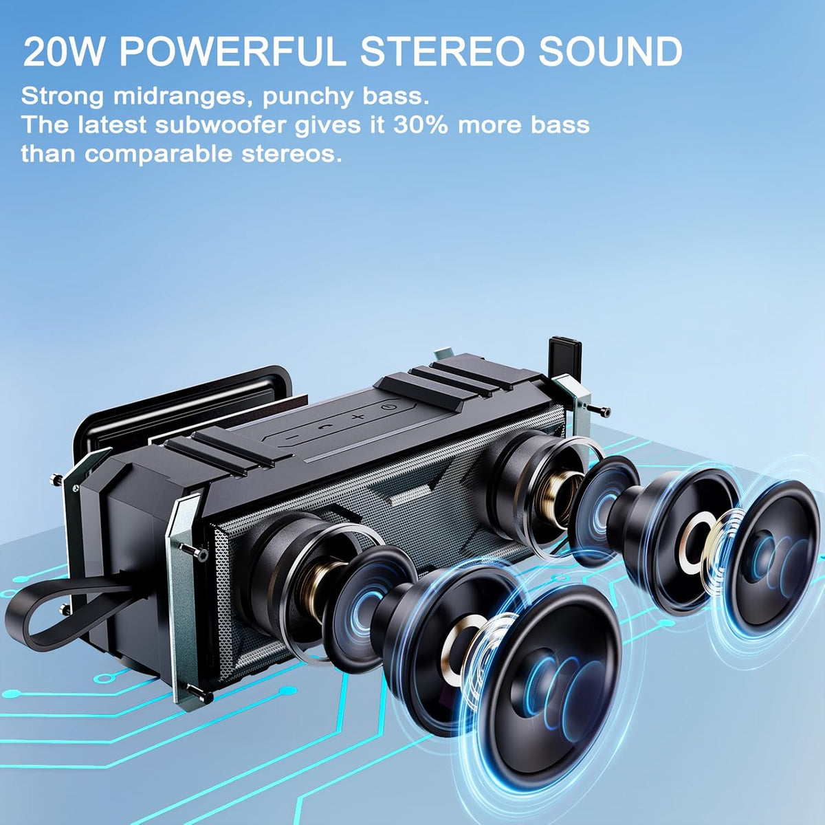 comiso Bluetooth Speaker, 5.3 Rugged Portable Speaker with 20W Stereo Sound, Speakers Bluetooth Wireless IPX7 Waterproof, 24H Playtime, Small Speakers with Deep Bass for Home, Outdoor, Beach, Travel