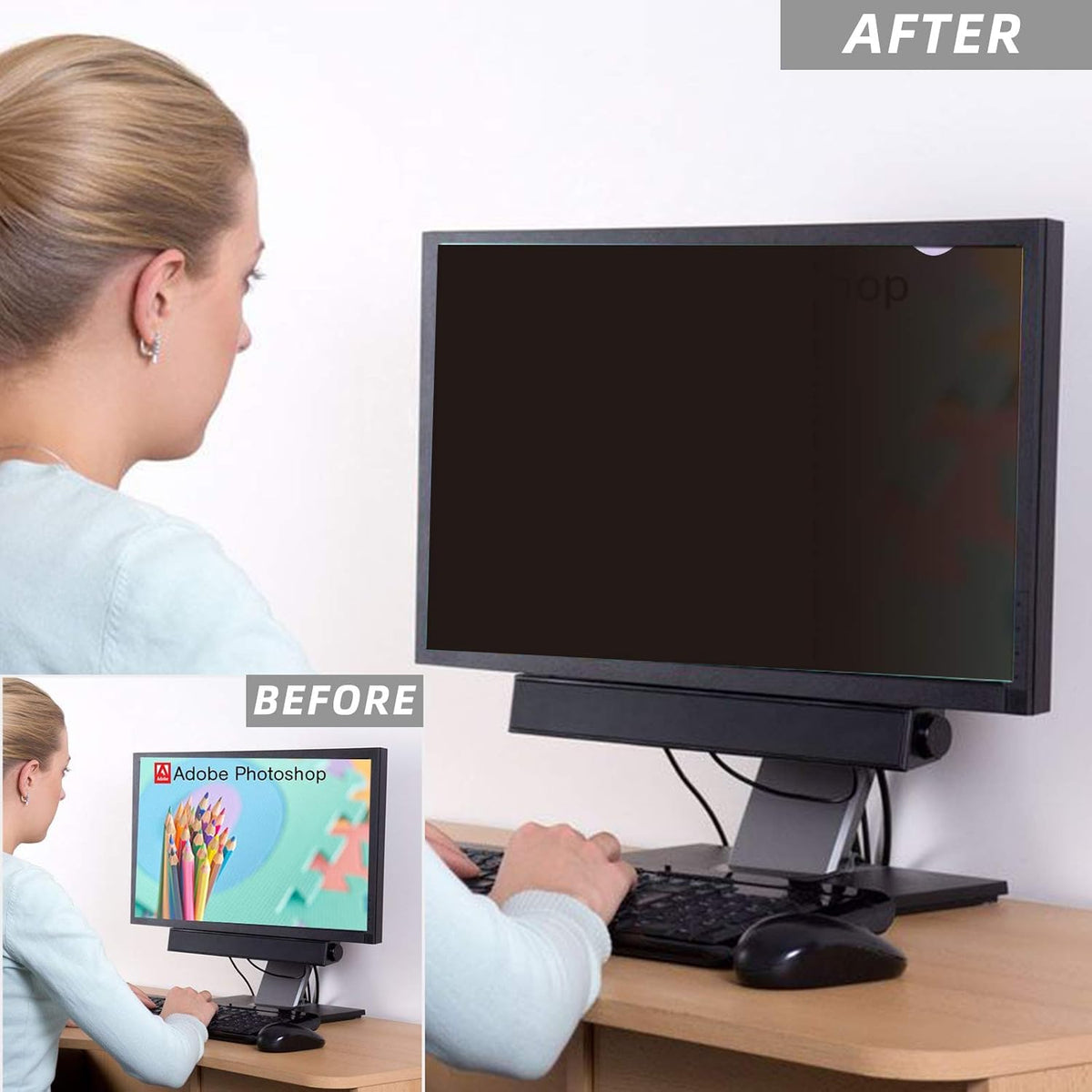24 inch Computer Privacy Screen Filter - Suitable for 16:9 Aspect Ratio Widescreen Monitor - Blue Light Filter - Anti-Glare & Anti-Scratch Protector Film (24" Widescreen (16:9))
