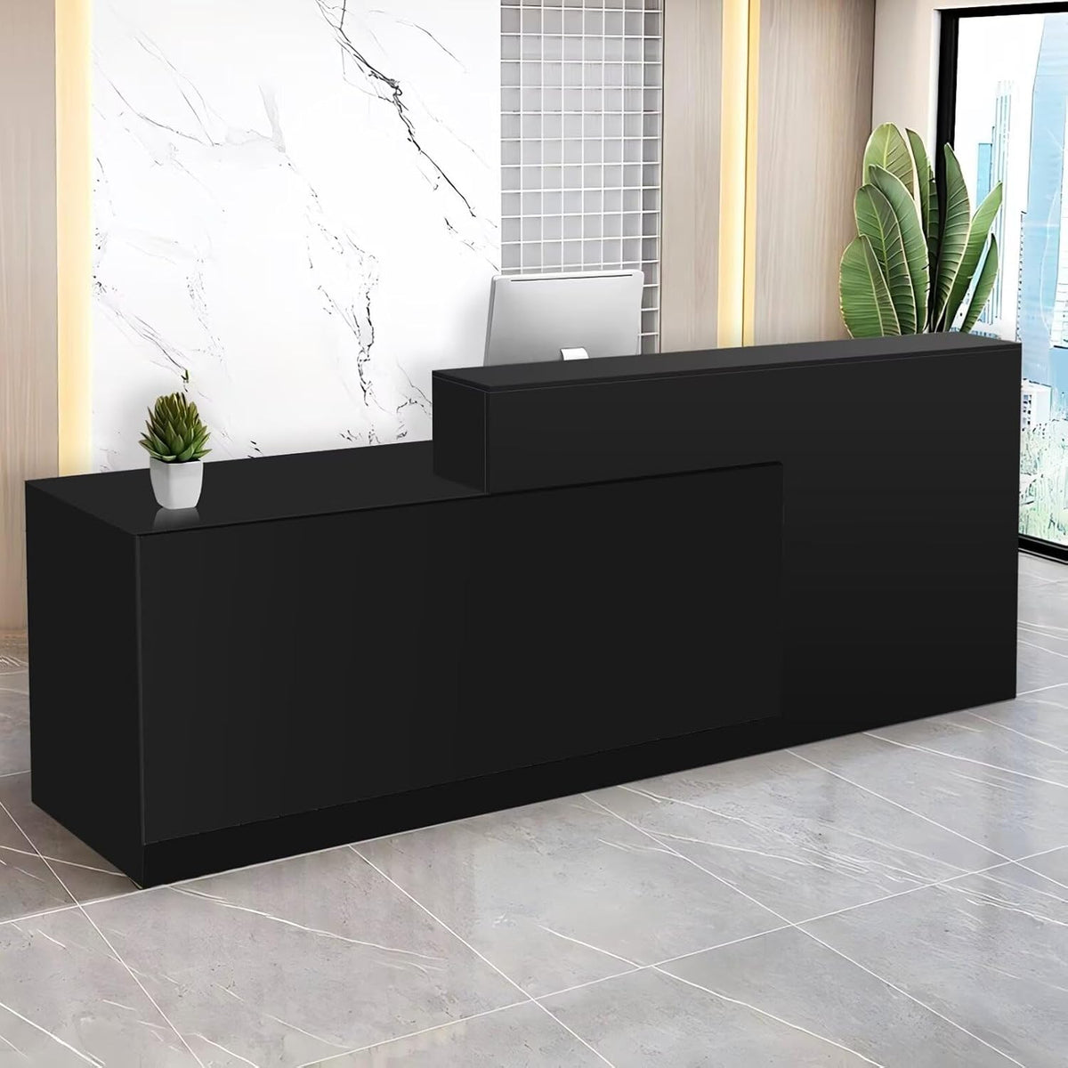 Reception Desk with Counter Modern Checkout Counter with Lockable Drawer Keyboard Tray Receptionist Desk for Office Salon Reception Table J Left 63inch/160cm