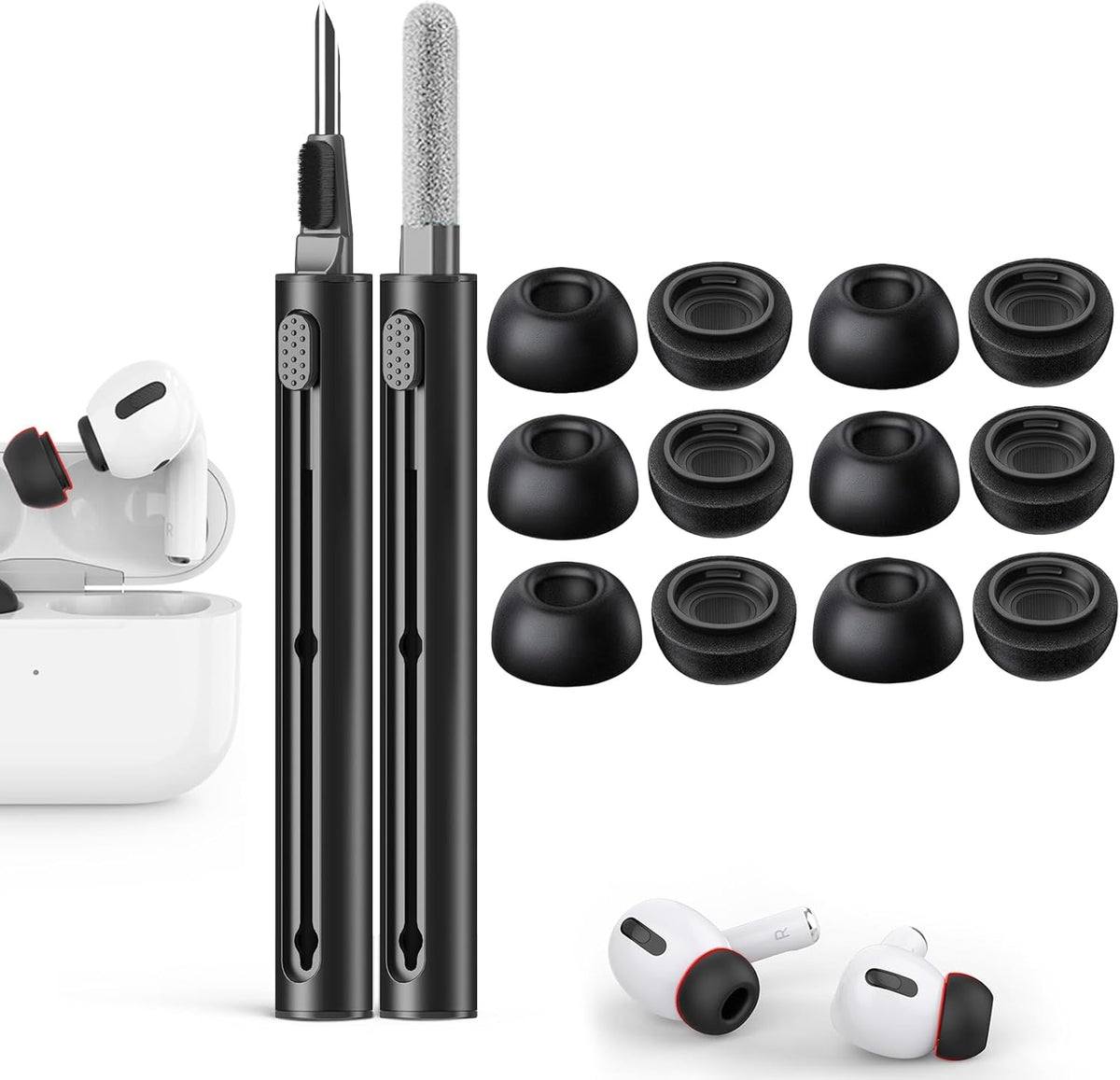 Compatible with AirPods Pro 2nd/1st Generation Memory Foam Replacement Ear Tips,with Noise Reduction Hole & Built-in dust Guard Screen,for USB-C Charging Case with Cleaner kit -Black