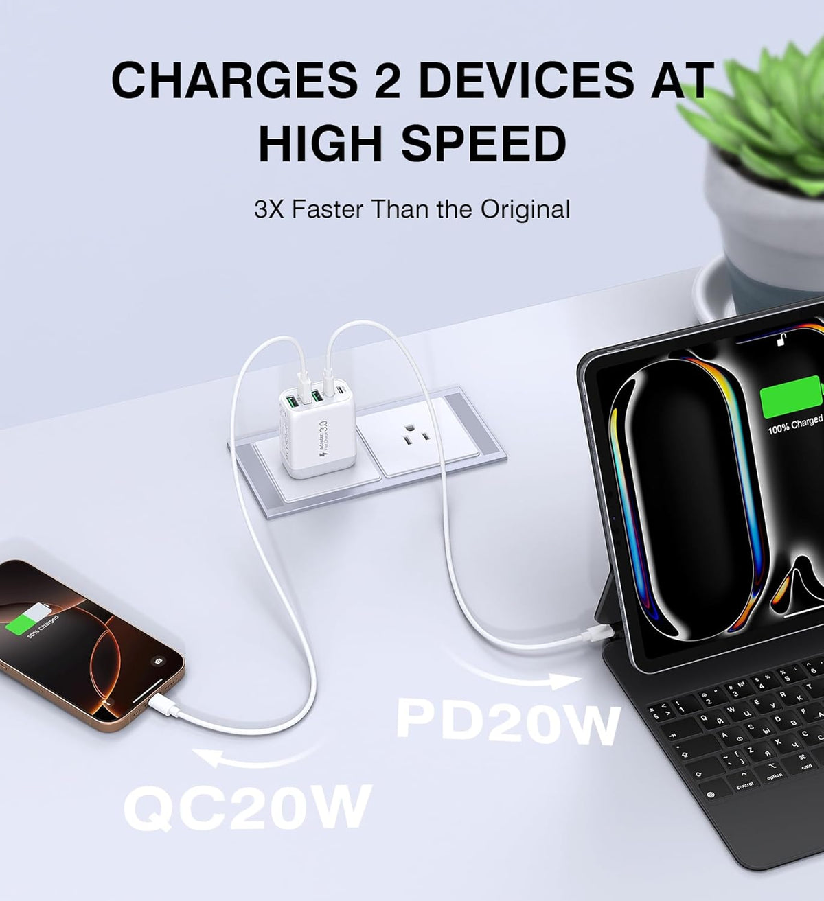 USB C Wall Charger Block, 2Pack 50W 5-Port C Charger Fast Charging Block PD Power Adapter +QC 3.0 Multiport Type C Box Brick Cube USB A Wall Plug for iPhone 16/15/14 Pro Max Plus, iPad,Samsung Galaxy