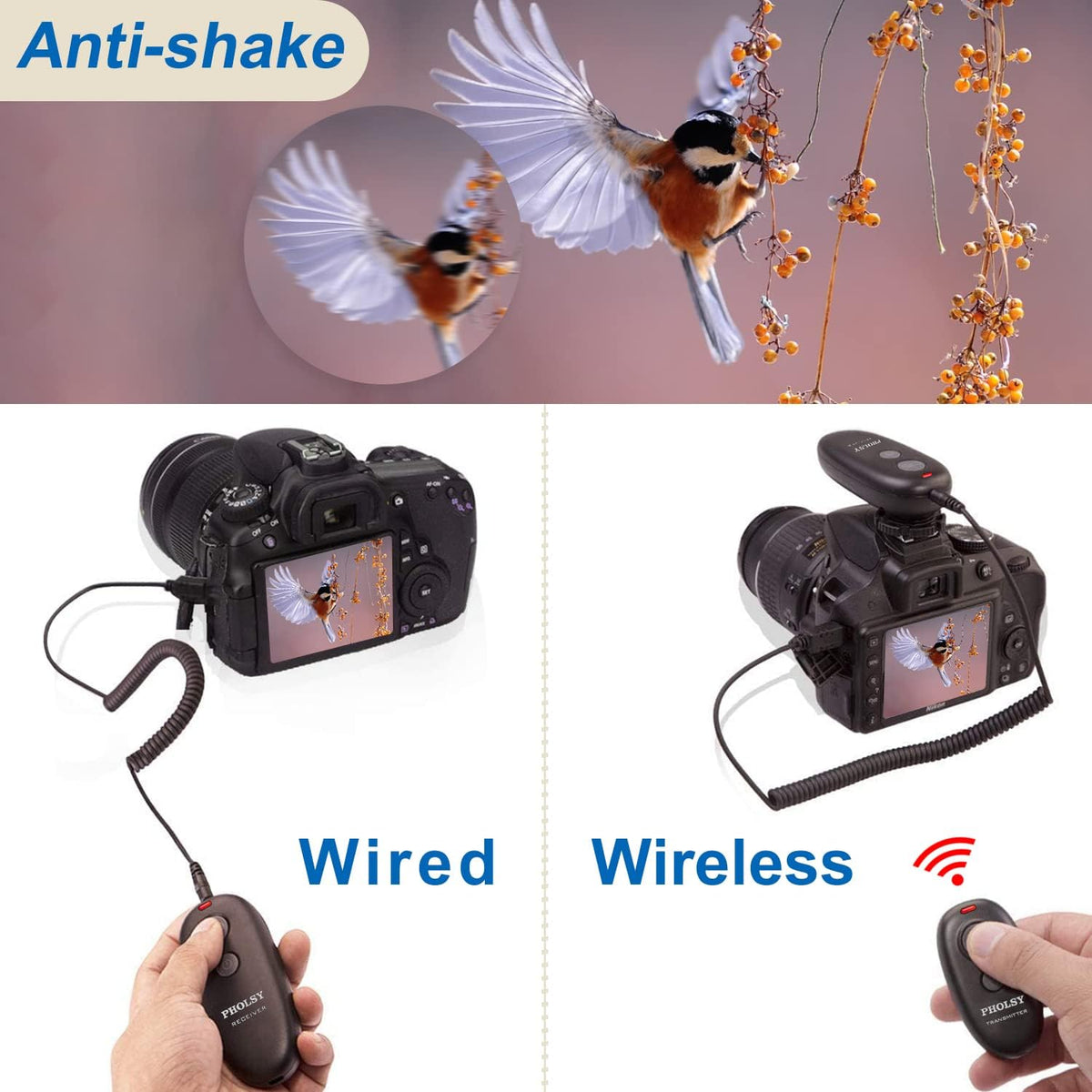 PHOLSY for Nikon remote shutter release N8 Camera Remote Control for Nikon Z8 Z9 D3 D4 D5 D6 D800 D850 D810 D700 D500 D300 D200 F6 F100 F5 F90 N90s D1X D2H D3X Fuji S5 S3 Pro Replaces Nikon MC-36A