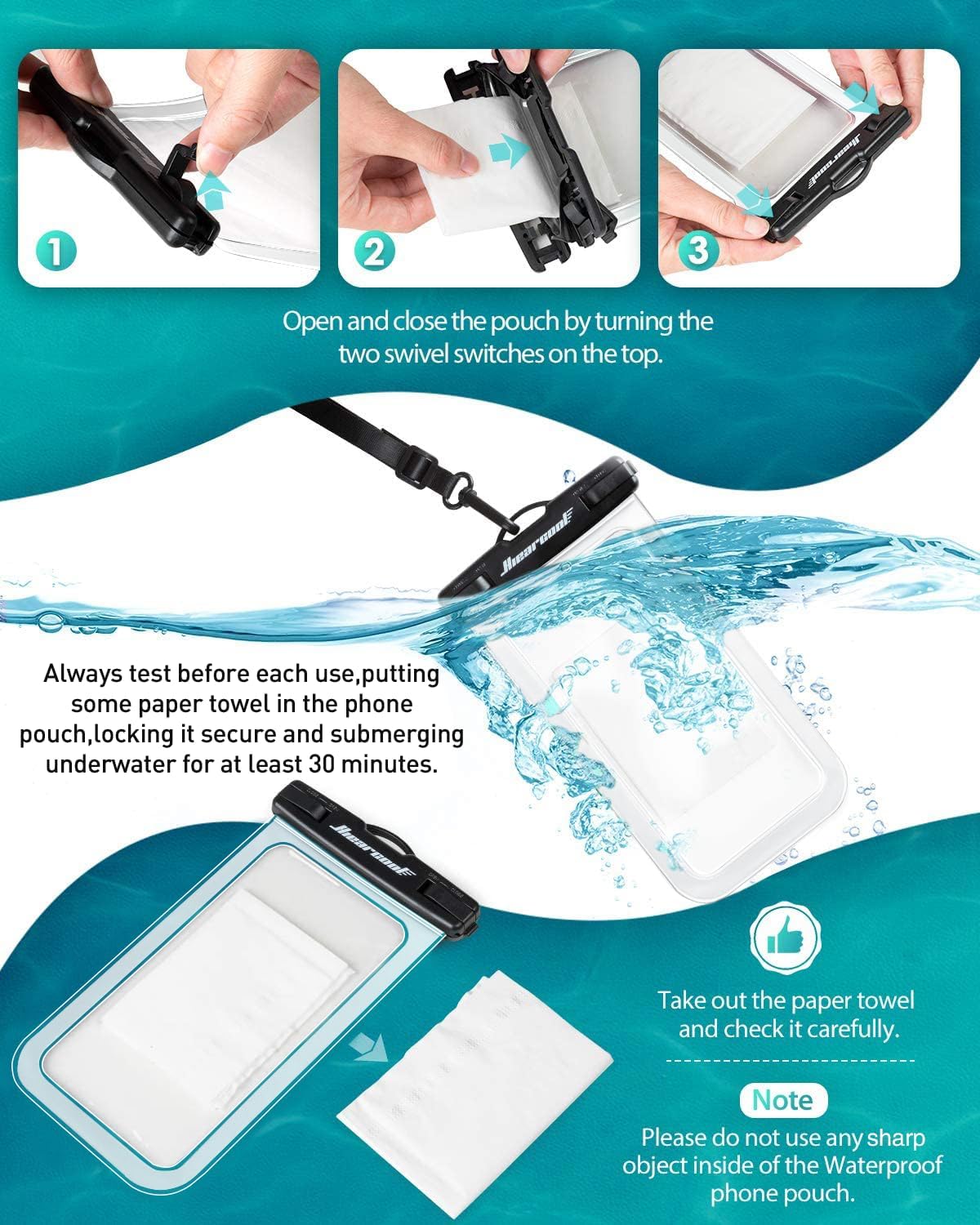 Hiearcool Waterproof Phone Pouch, Waterproof Beach Bag Compatible for iPhone 16 15 14 13 Pro Max Up to 8.3", IPX8 Cellphone Kayak Accessories, Travel Essentials for Beach -Clear-2Pack